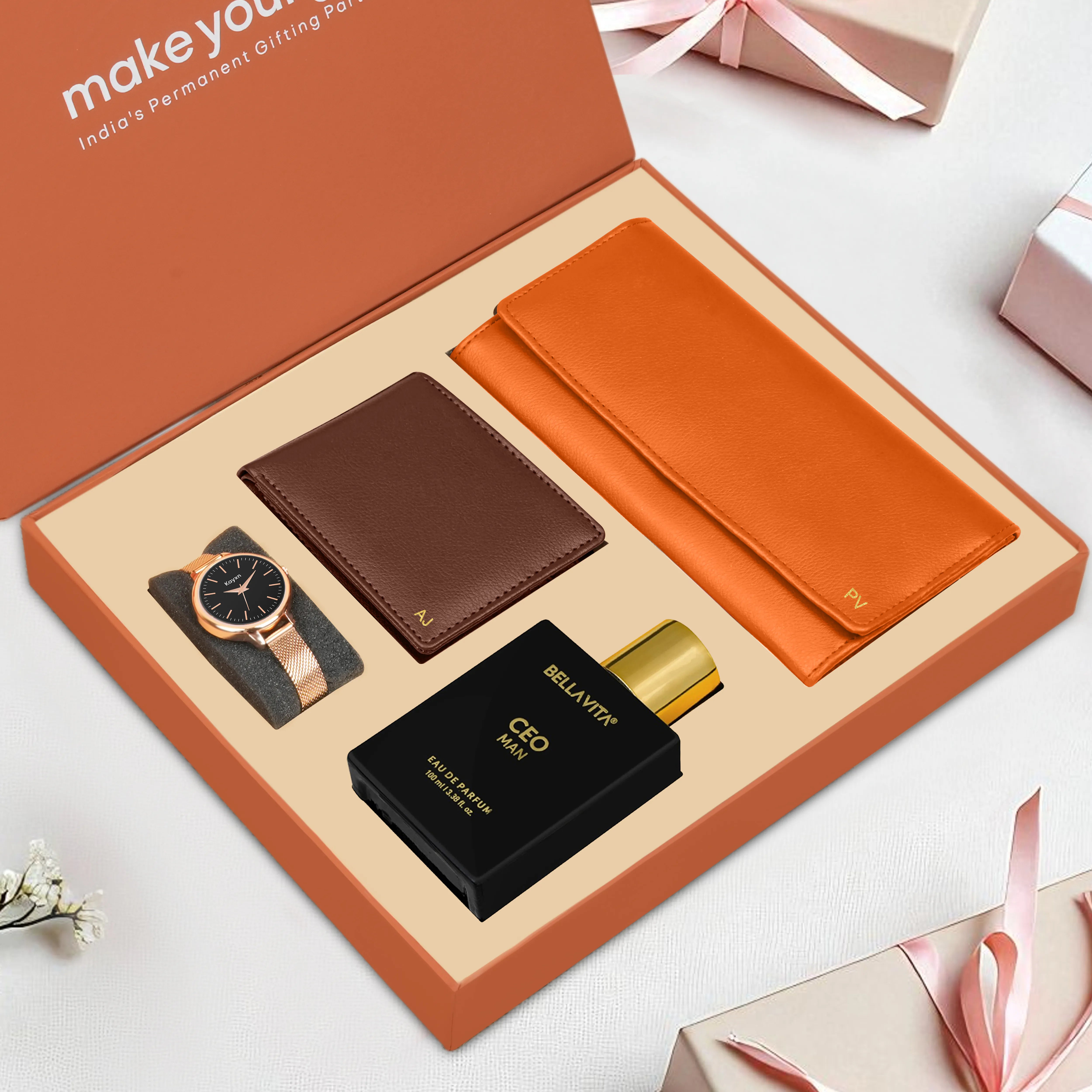 Personalized Clutch Wallet Perfume & Watch Gift Hamper