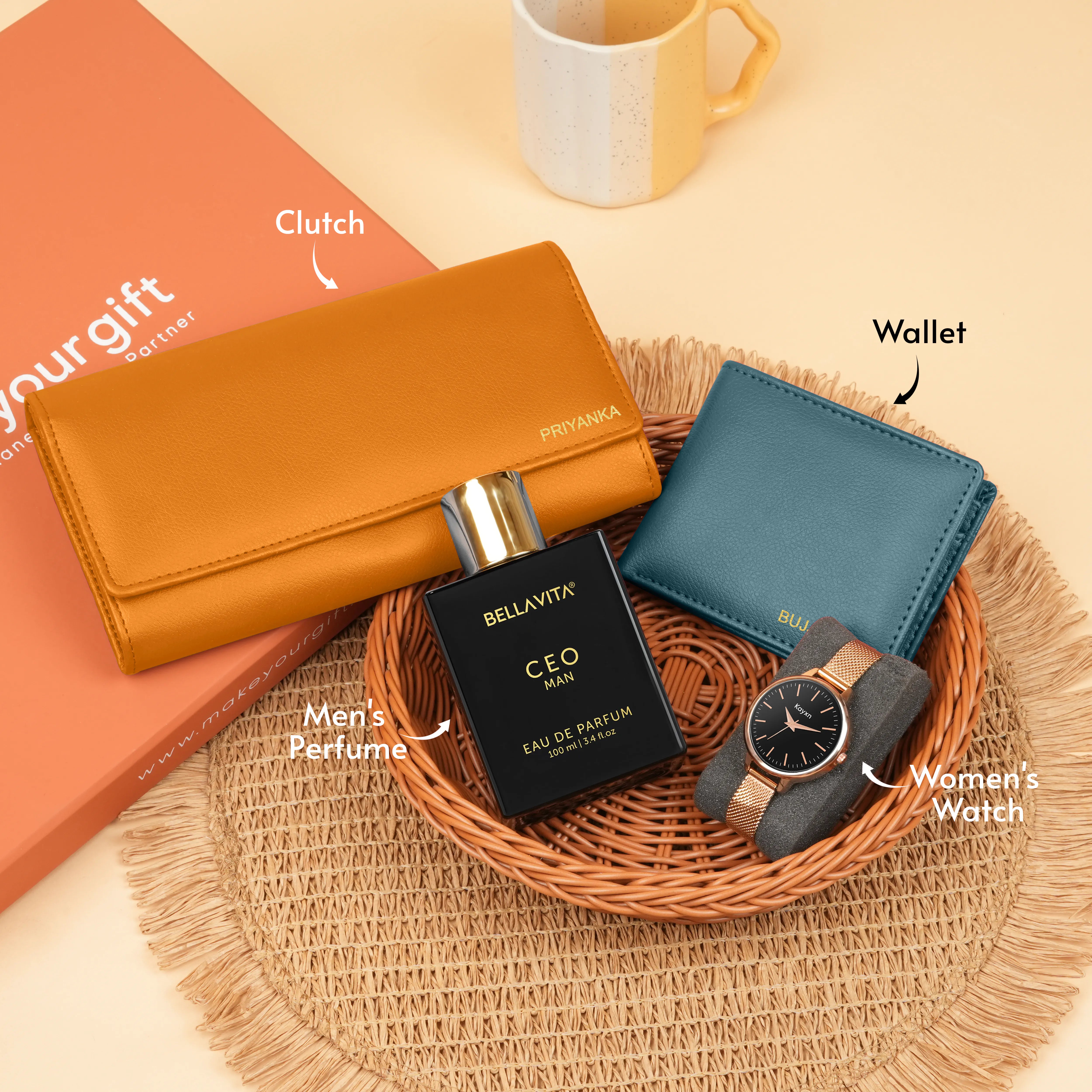 Personalized Clutch Wallet Perfume & Watch Gift Hamper