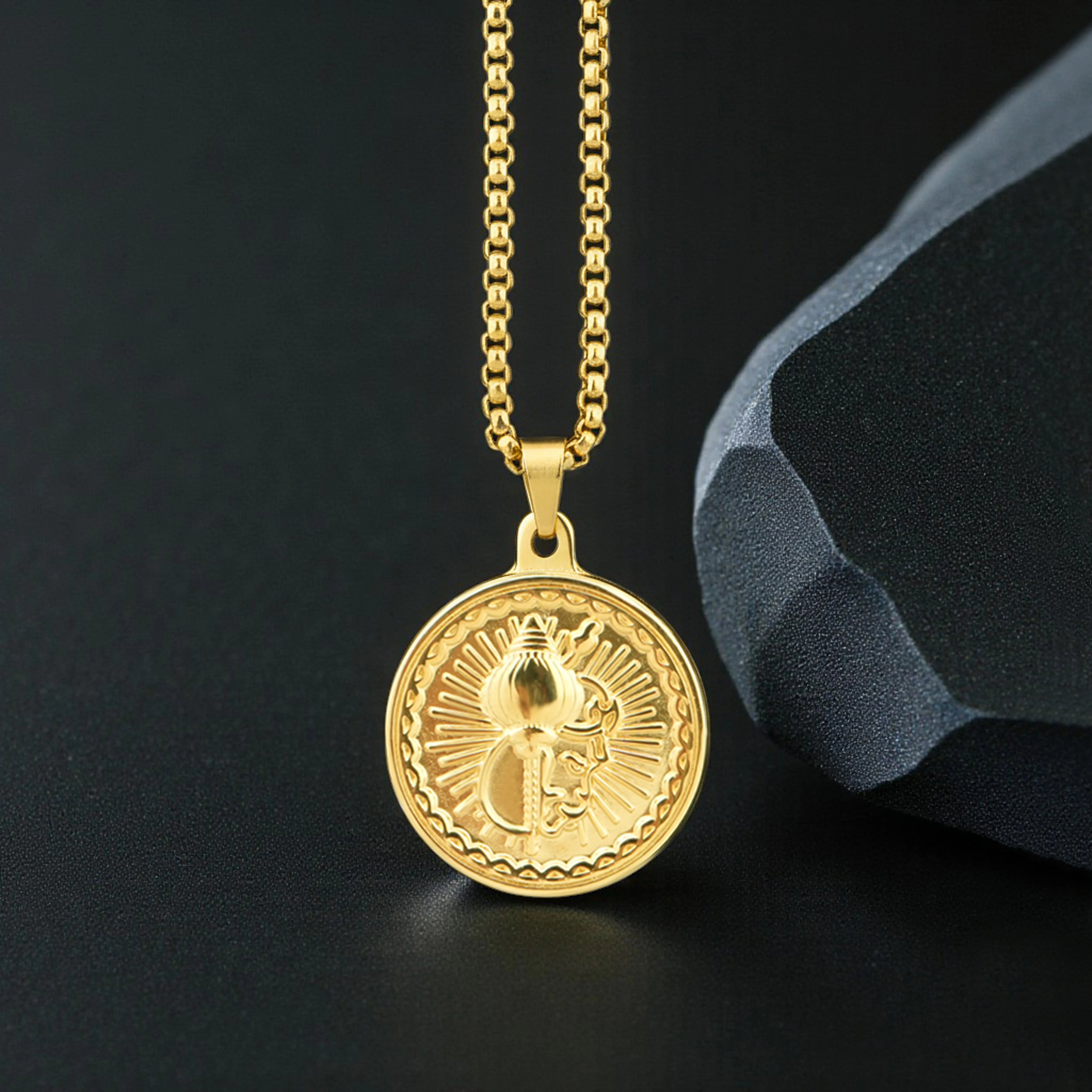 Hanuman Ji Gadaa Gold Plated Pendant & Chain Set