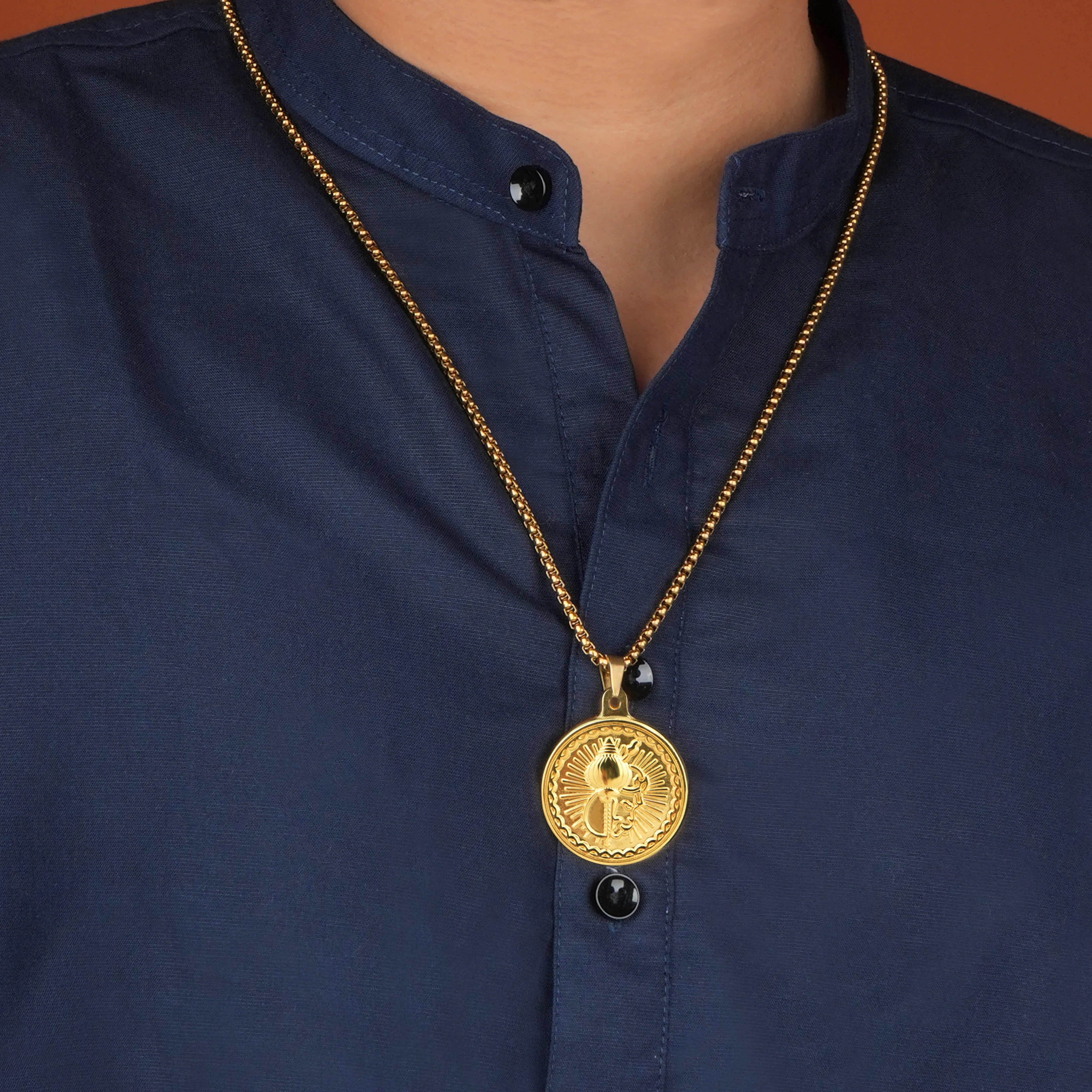 Hanuman Ji Gadaa Gold Plated Pendant & Chain Set