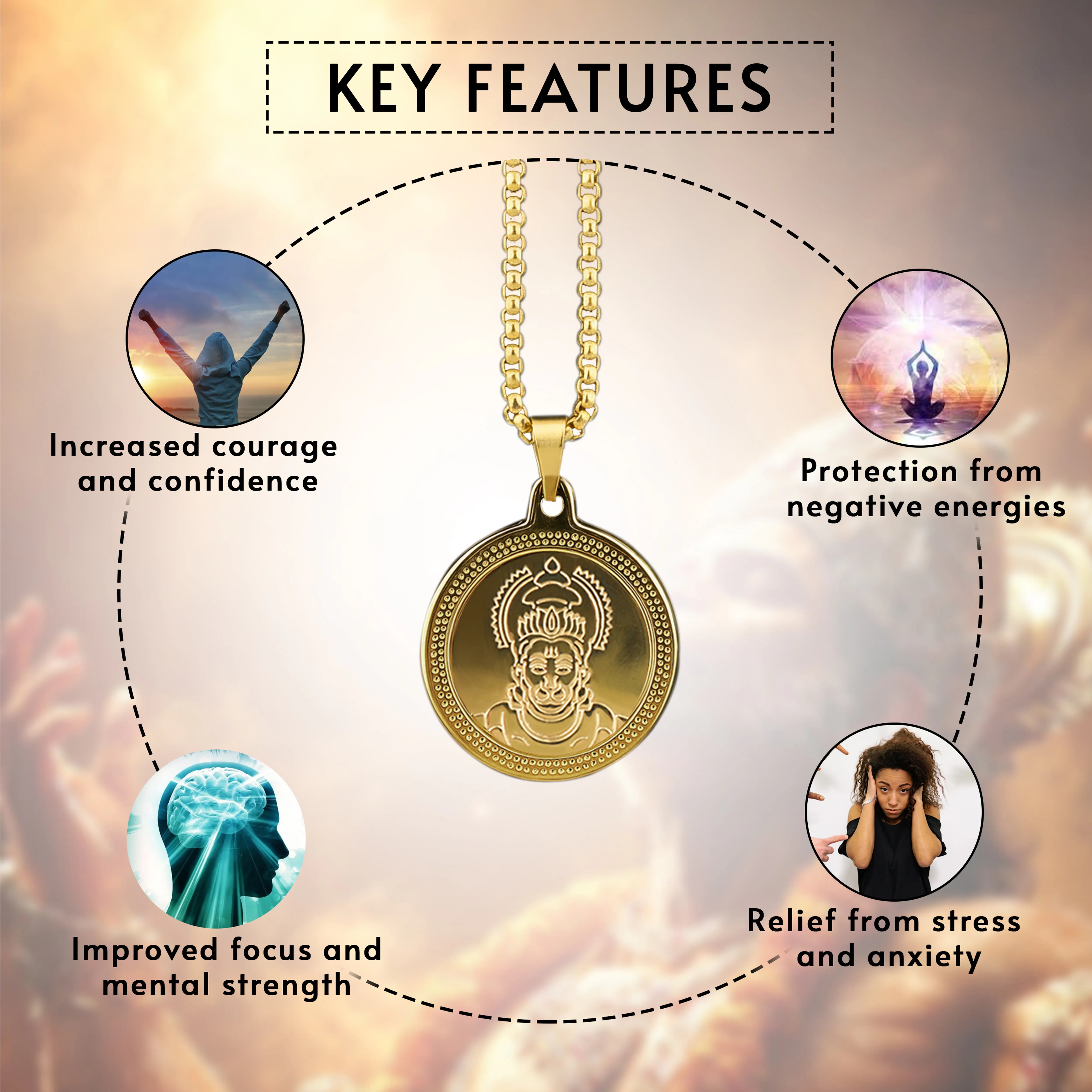 Hanuman Ji Gold Plated Pendant & Chain Set