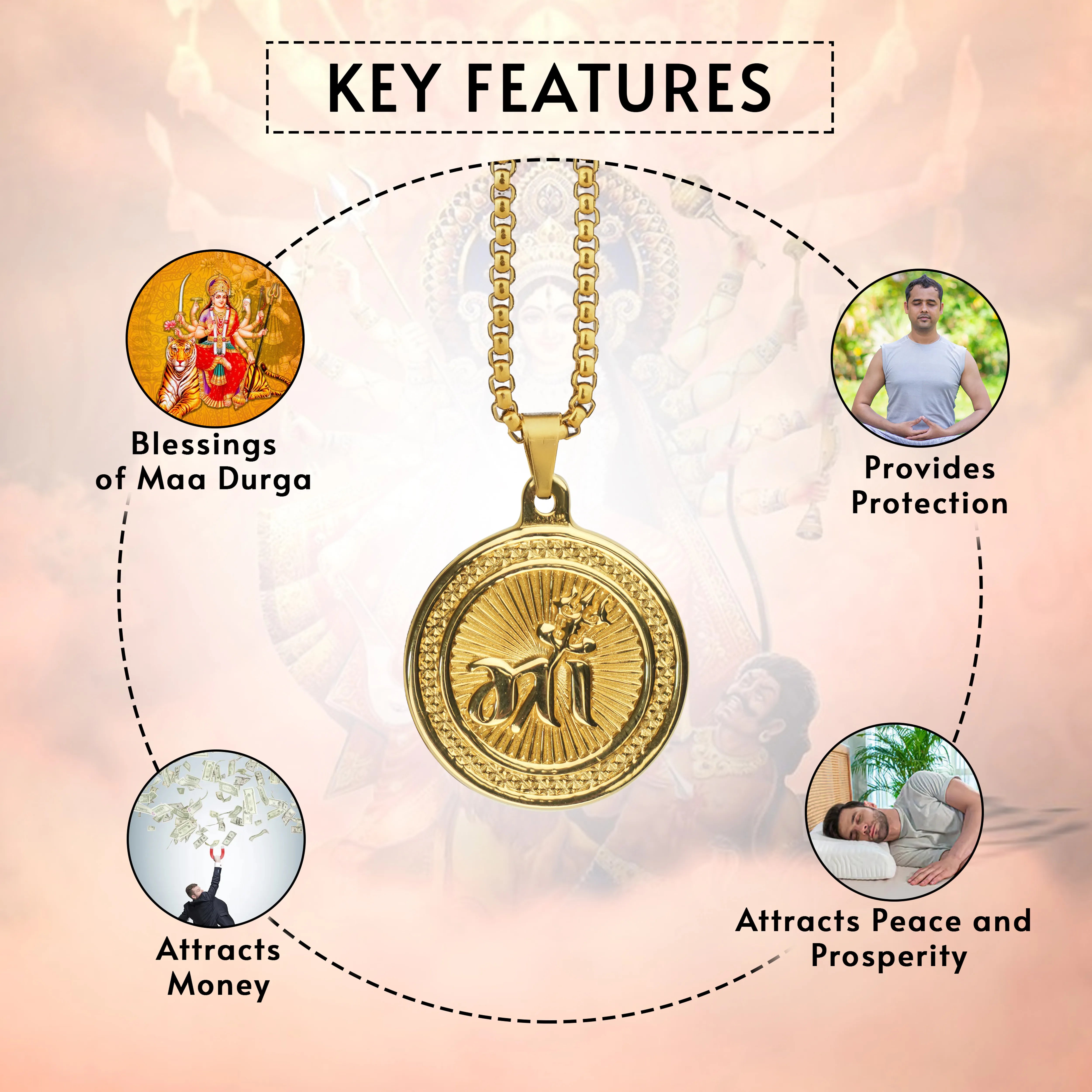 Maa Shakti Gold Plated Pendant & Chain Set