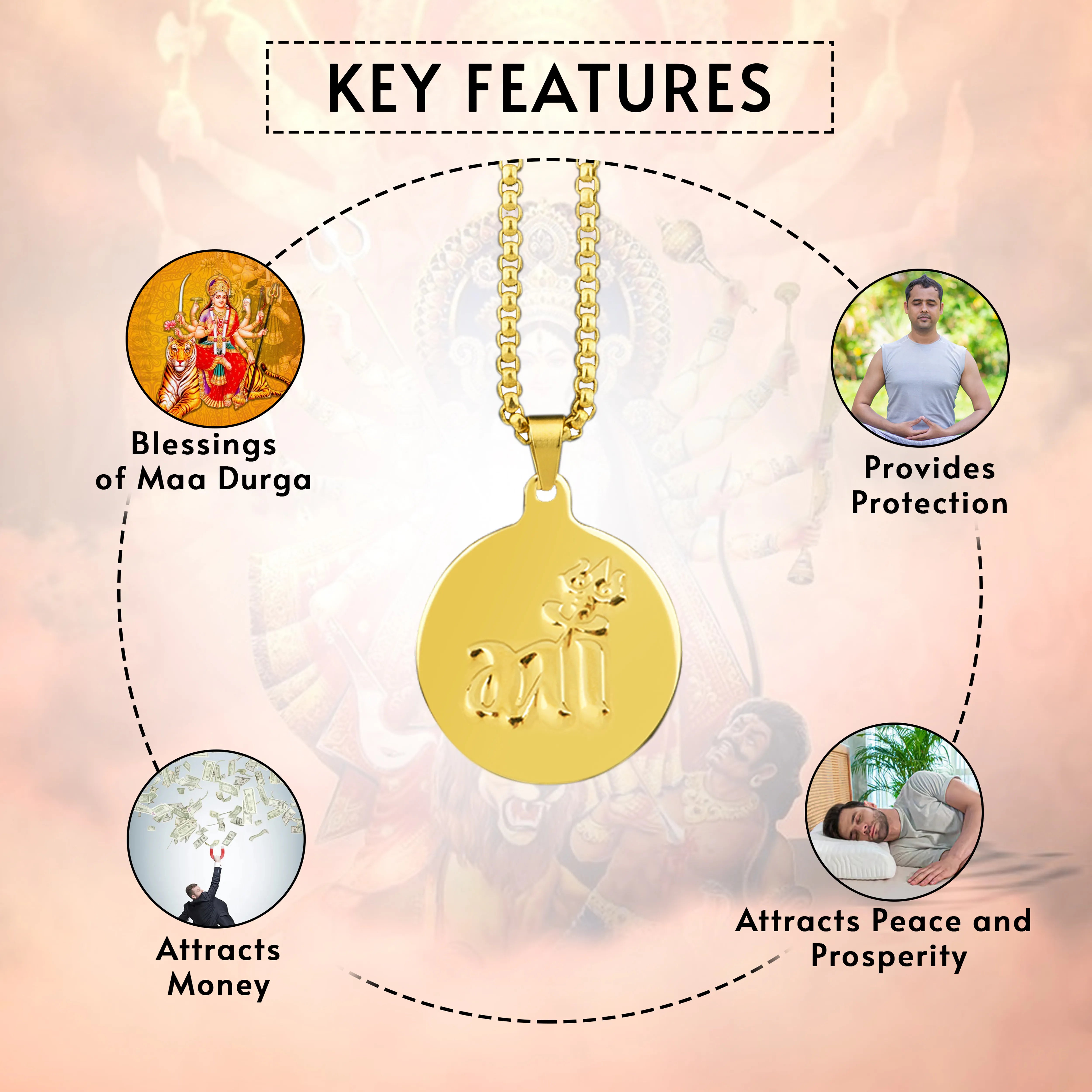 Maa Gold Plated Plain Pendant & Chain Set