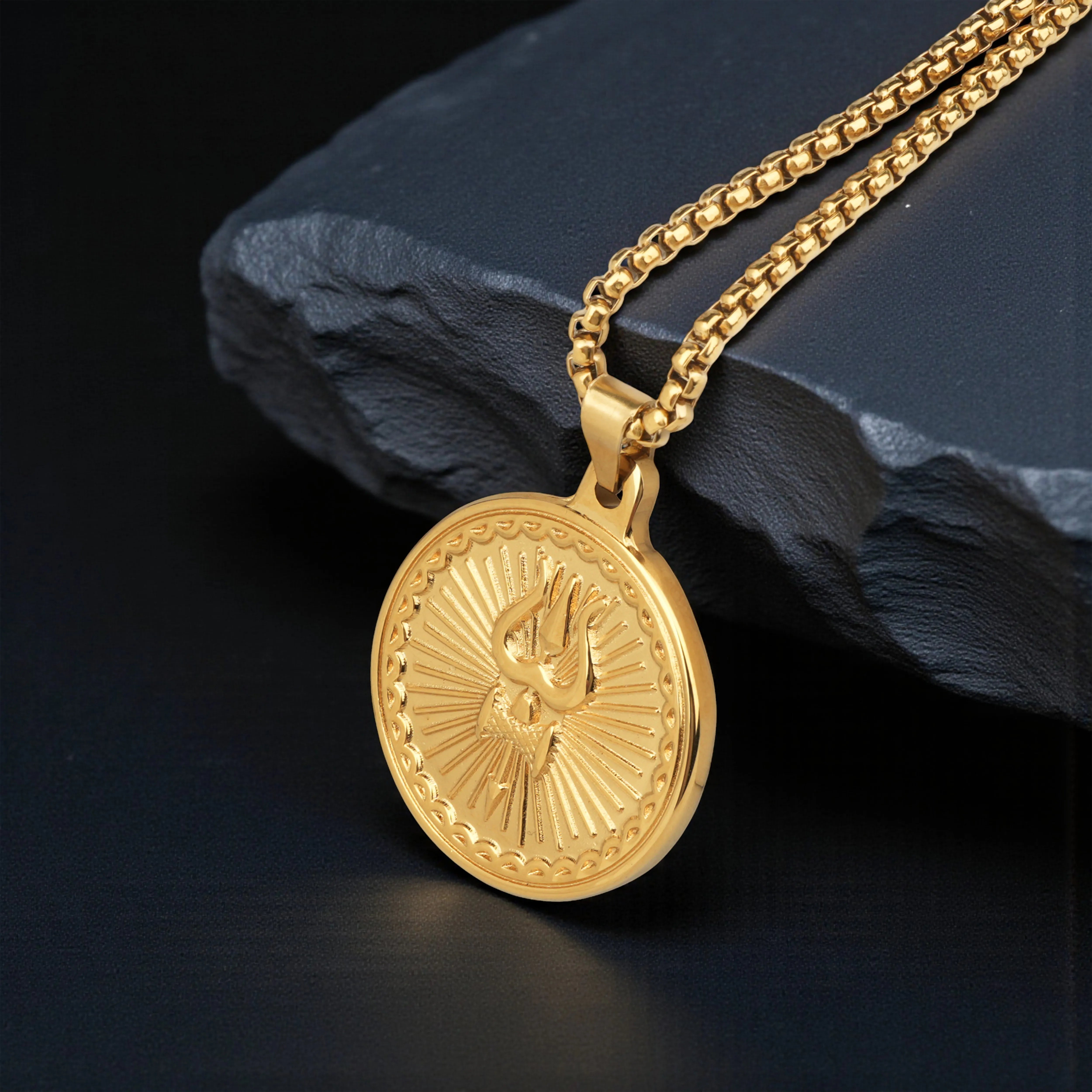 Shiva Trishul Gold Plated Pendant & Chain Set