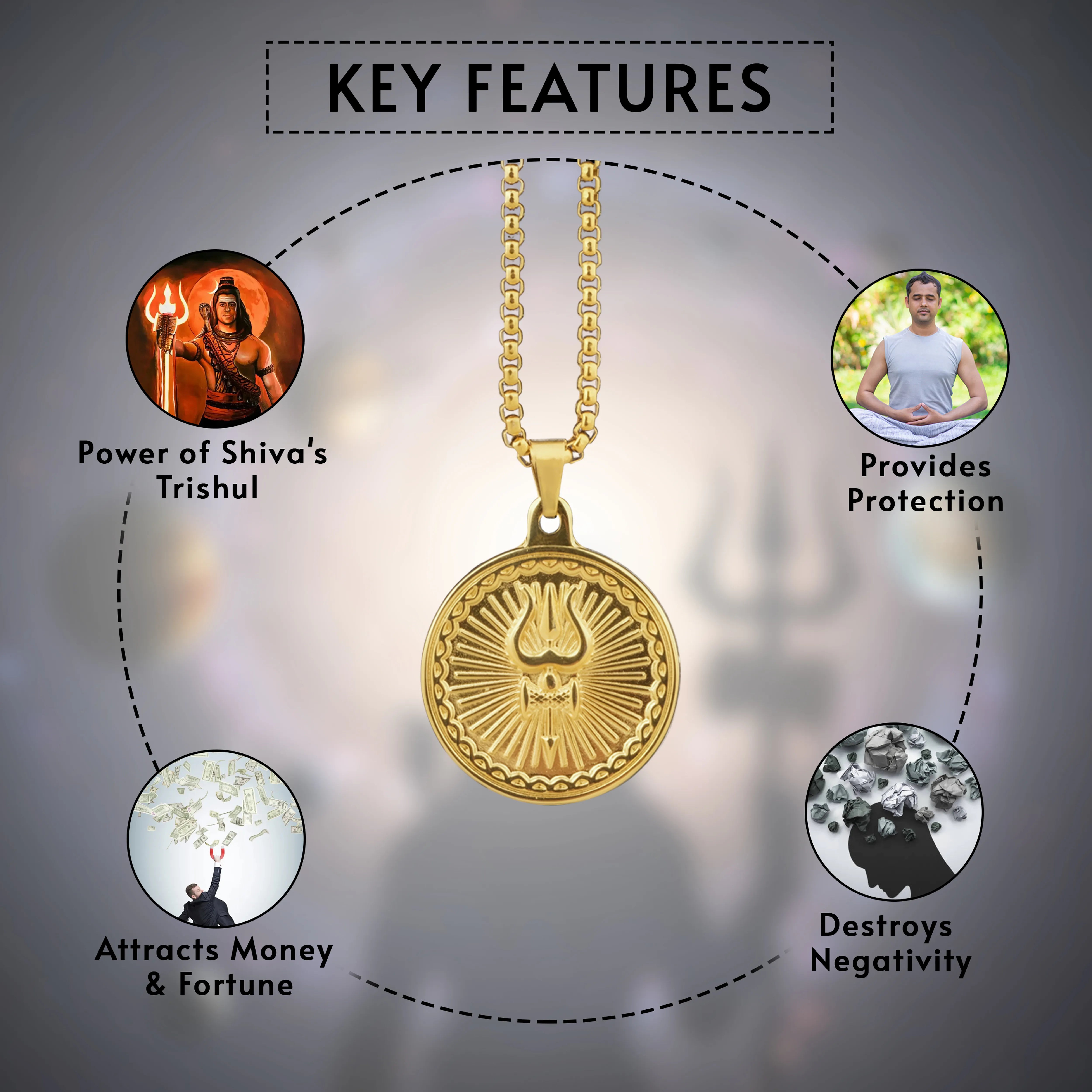 Shiva Trishul Gold Plated Pendant & Chain Set