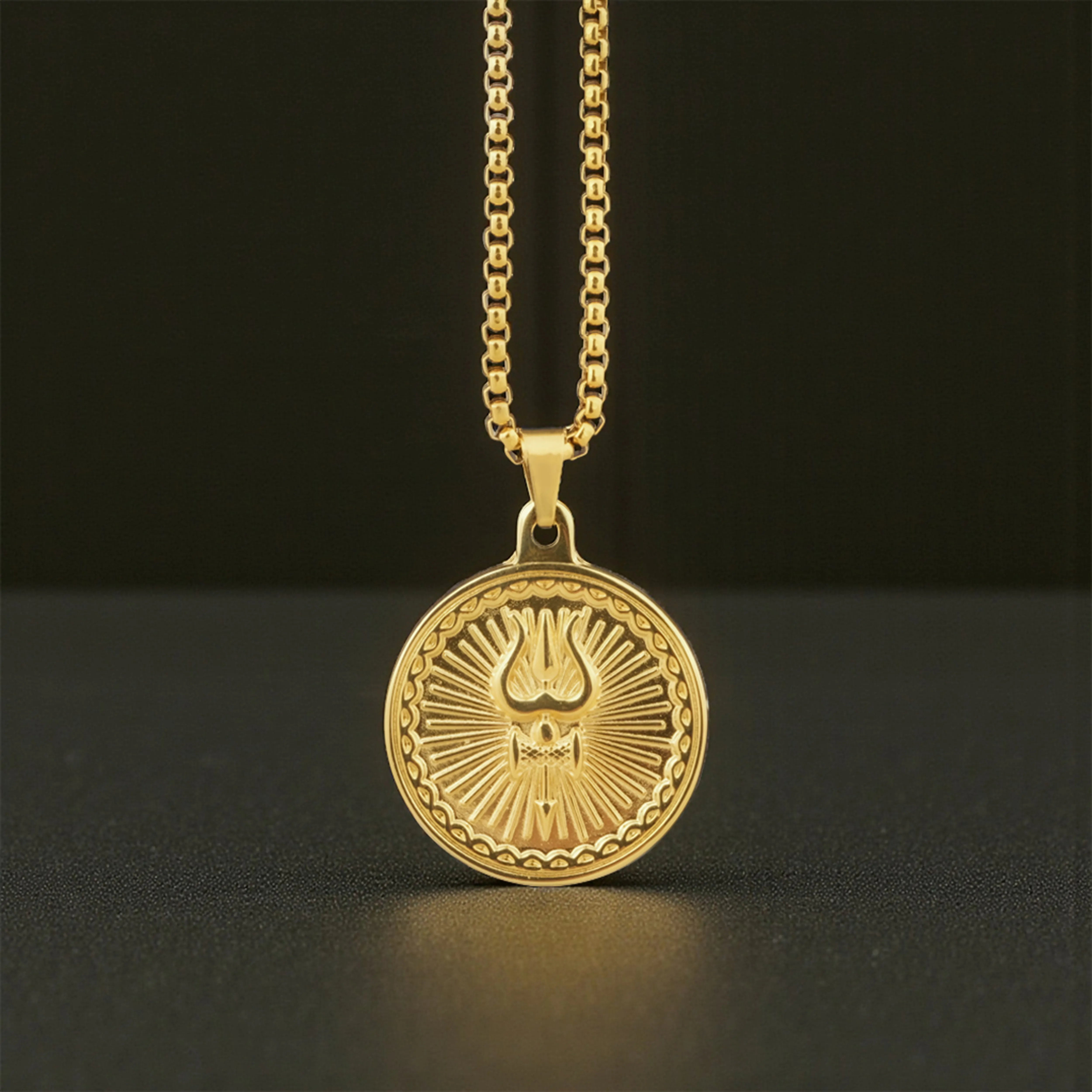 Shiva Trishul Gold Plated Pendant & Chain Set