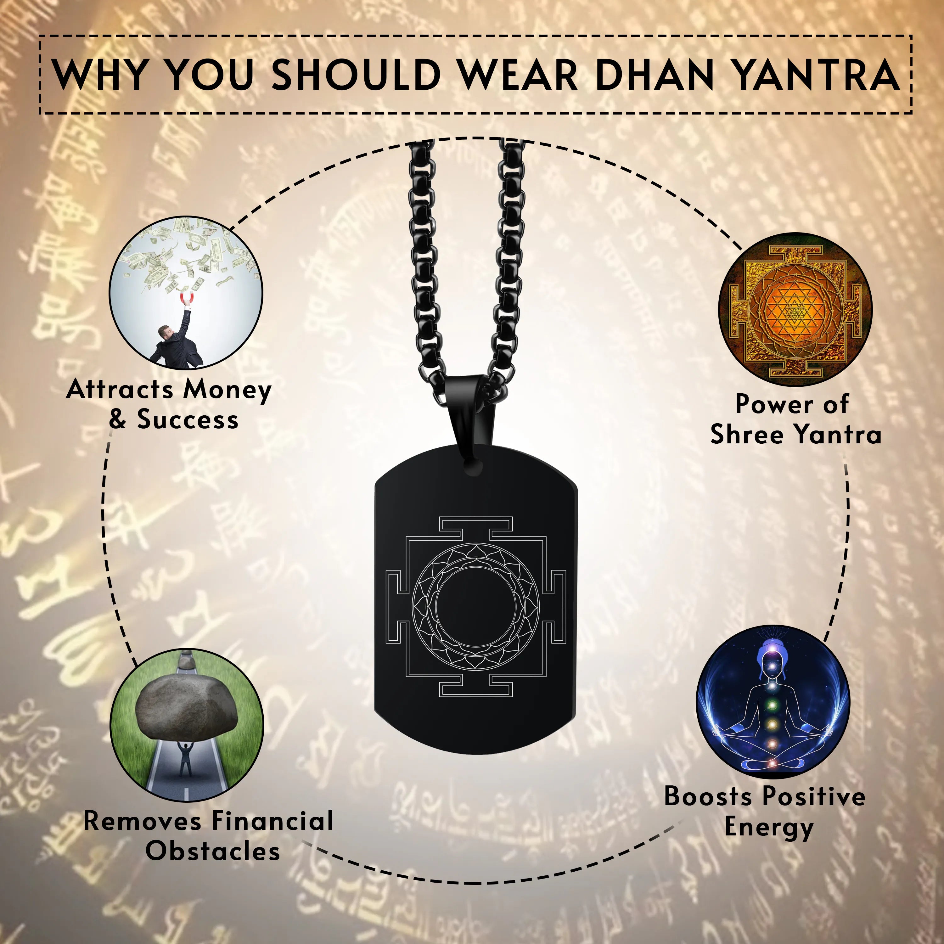 Dhanyantra Black Stainless Steel Pendant & Chain Set