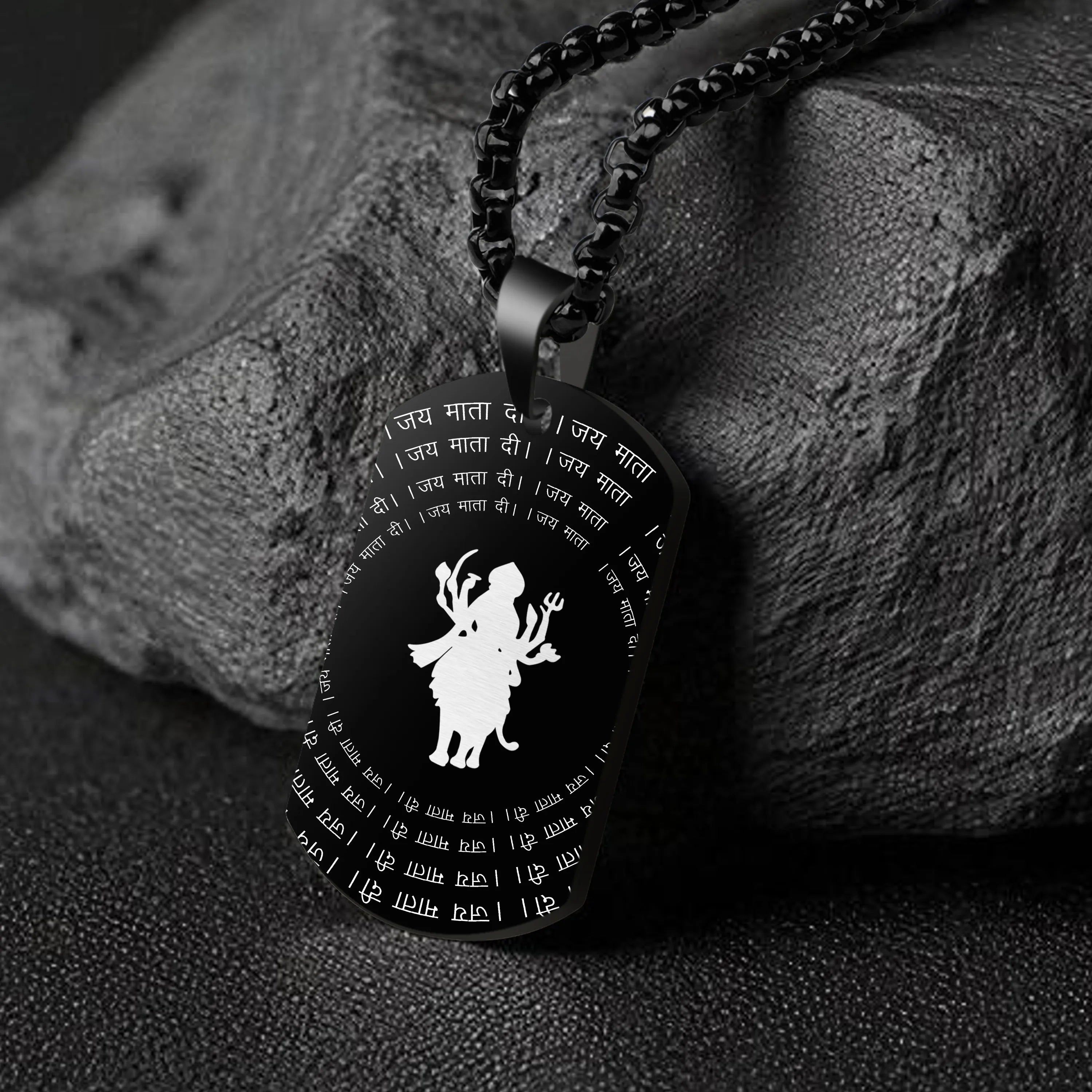 Jai Mata Di Black Stainless Steel Pendant & Chain Set