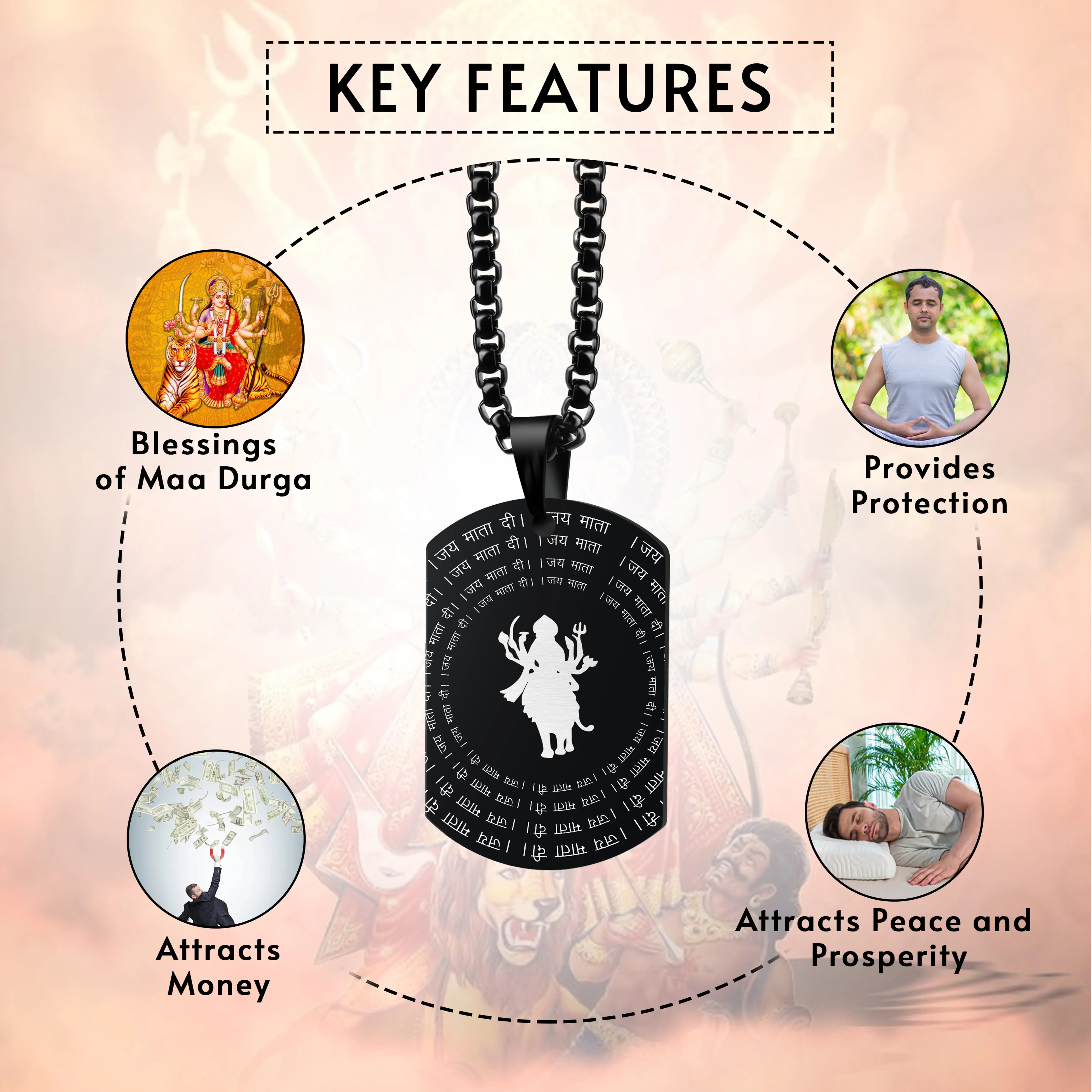 Jai Mata Di Black Stainless Steel Pendant & Chain Set