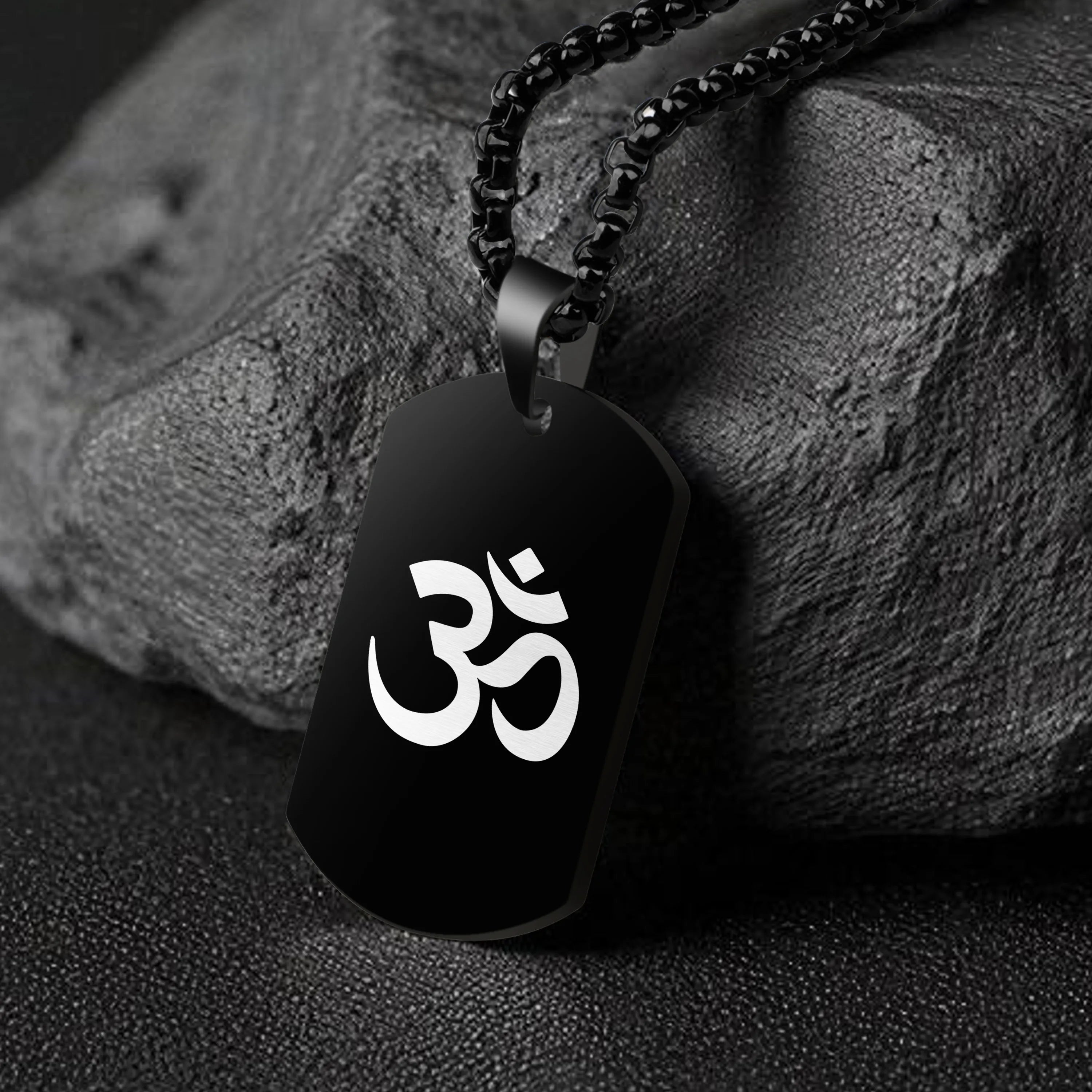 Om Black Stainless Steel Pendant & Chain Set