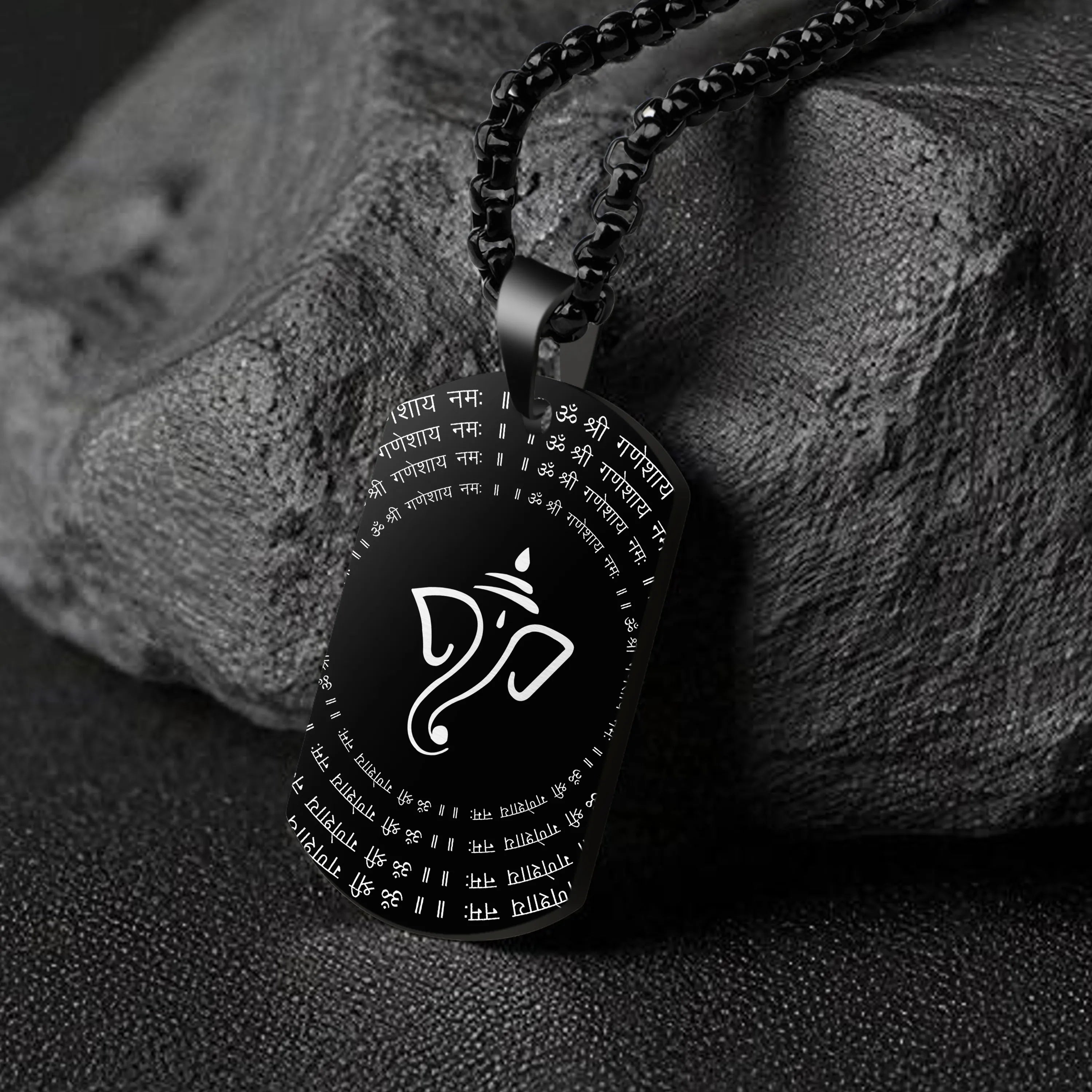 Om Ganeshay Namah Black Stainless Steel Pendant & Chain Set