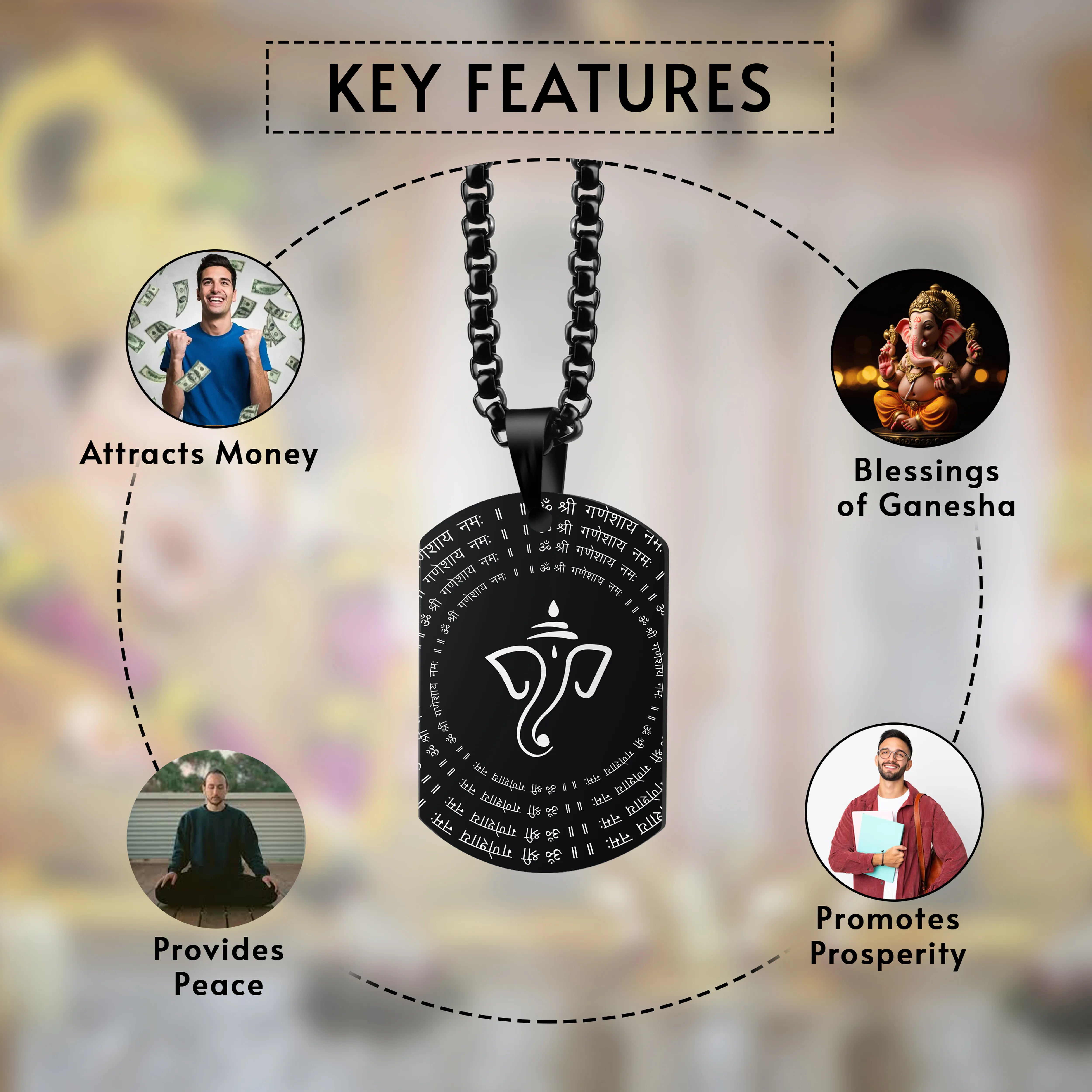 Om Ganeshay Namah Black Stainless Steel Pendant & Chain Set