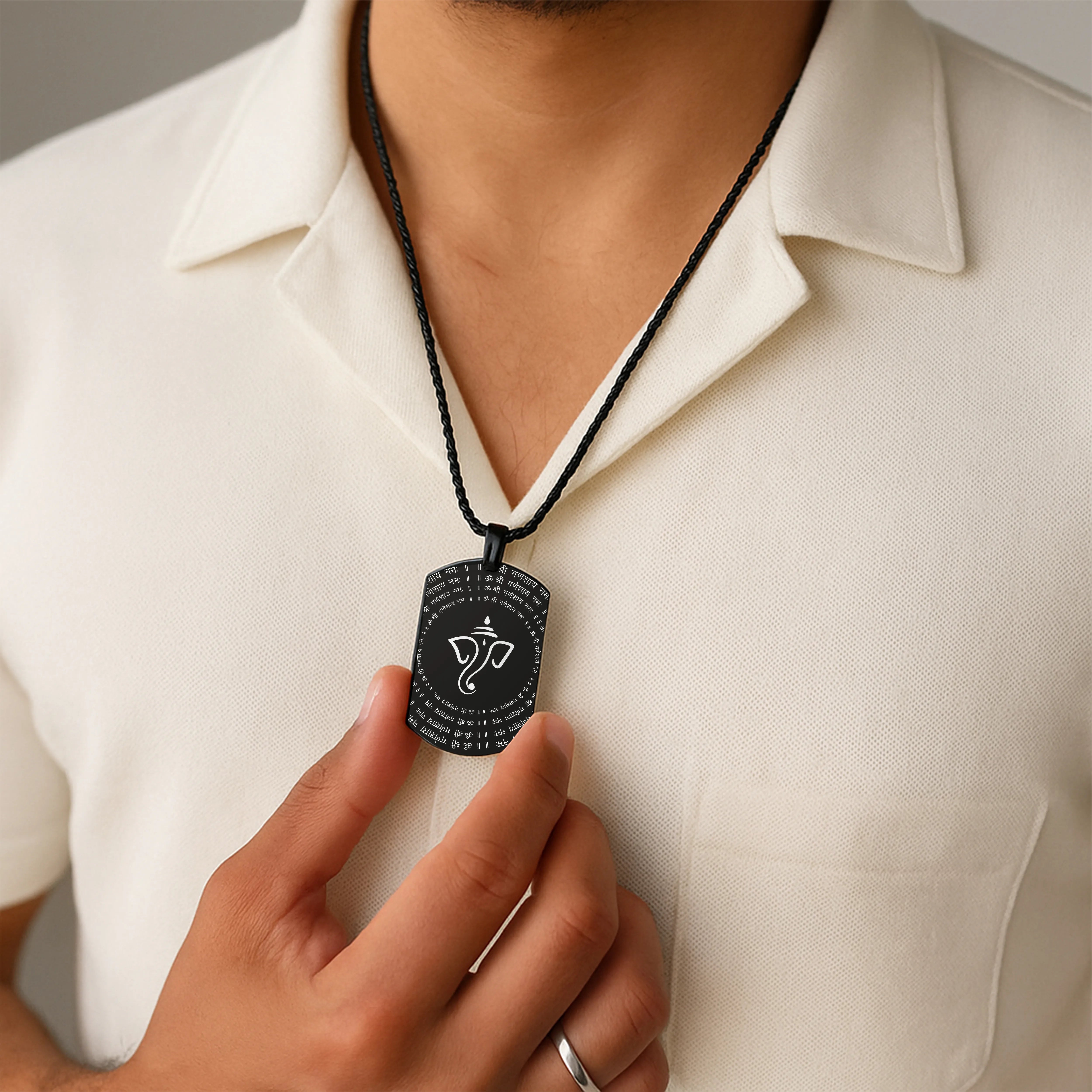 Om Ganeshay Namah Black Stainless Steel Pendant & Chain Set