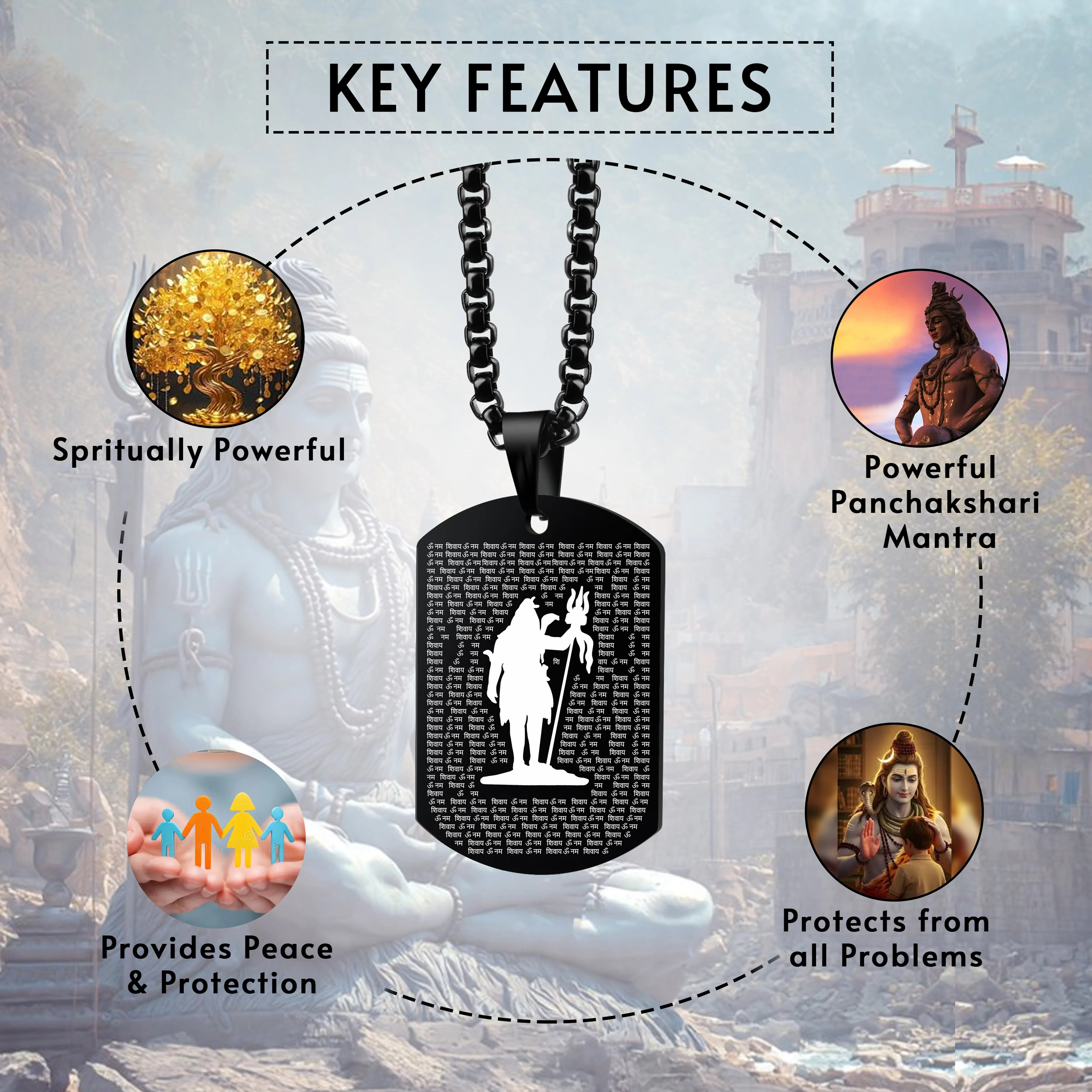 Om Namah Shivay Black Stainless Steel Pendant & Chain Set