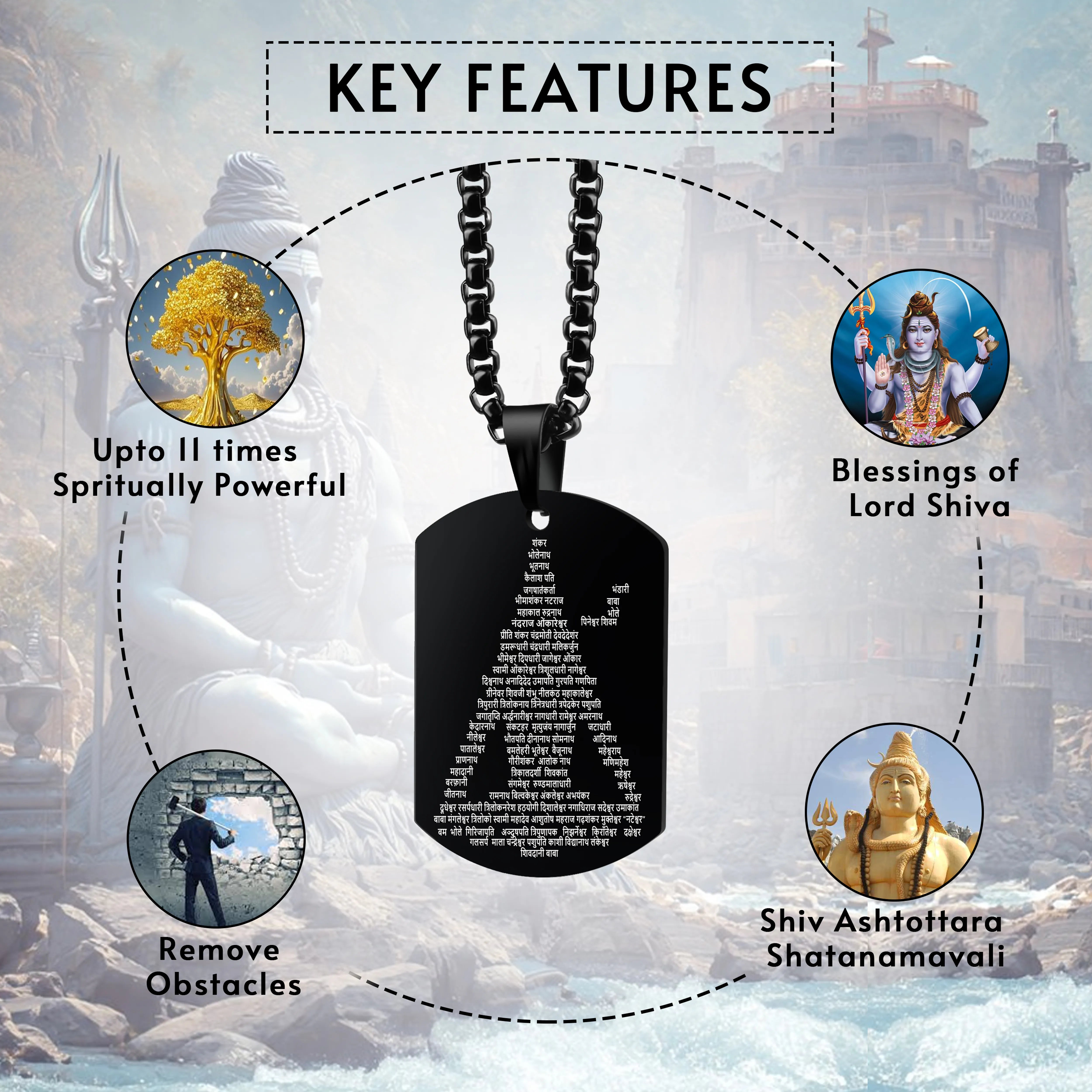 Shiva Names Black Stainless Steel Pendant & Chain Set