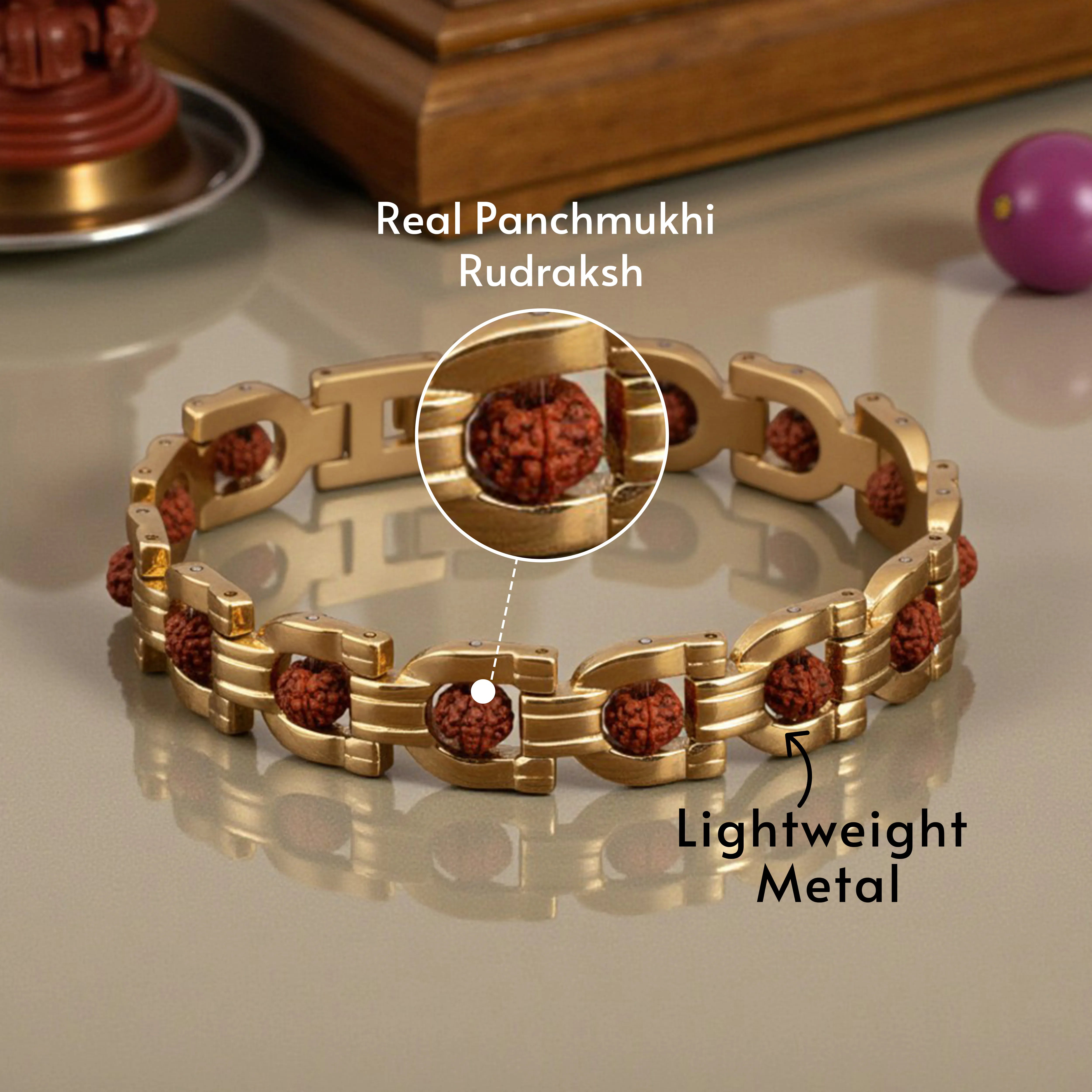 Rudraksha Arc Gold Plated Spiritual Bracelet