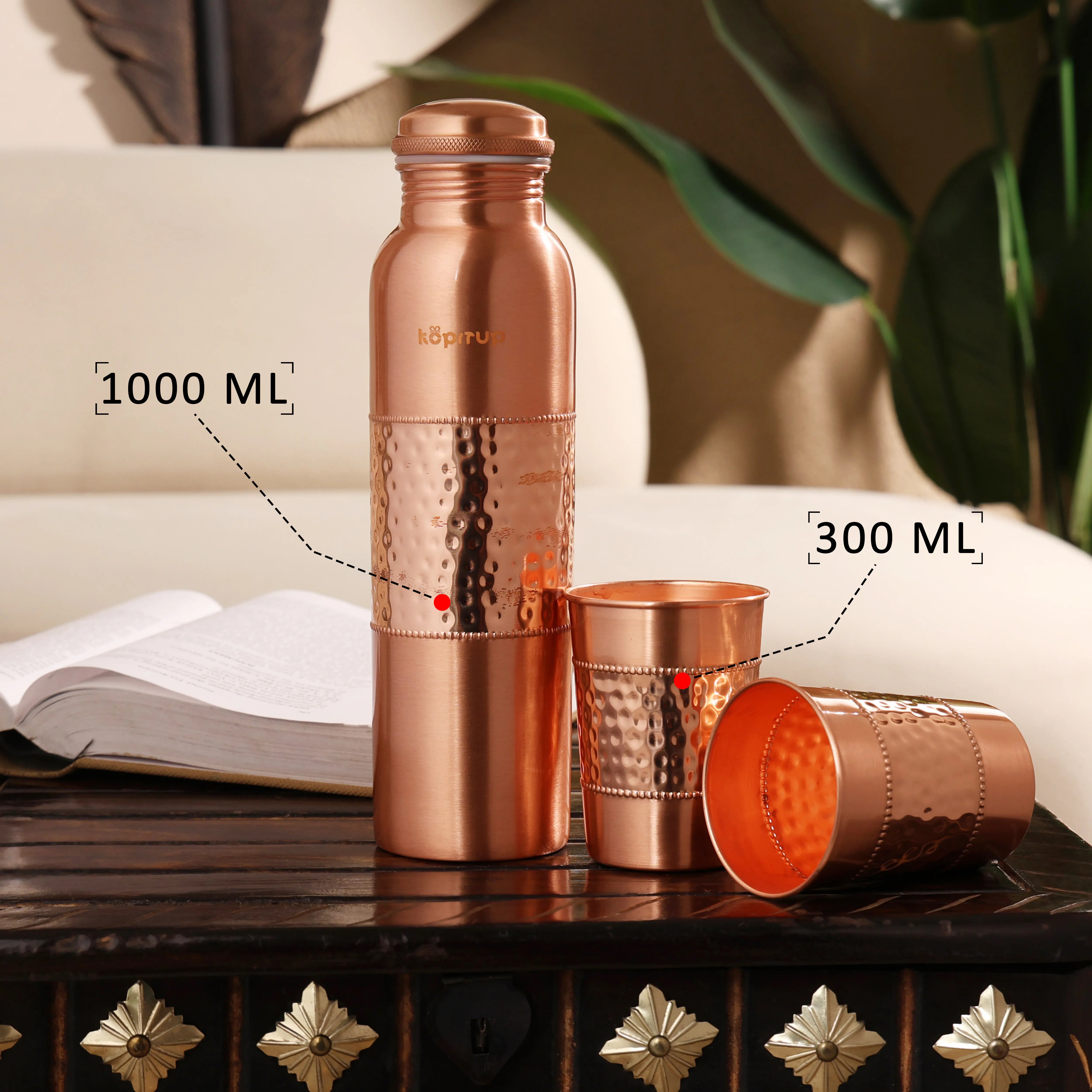 Ayura Hammered Copper Bottle & Glass Set