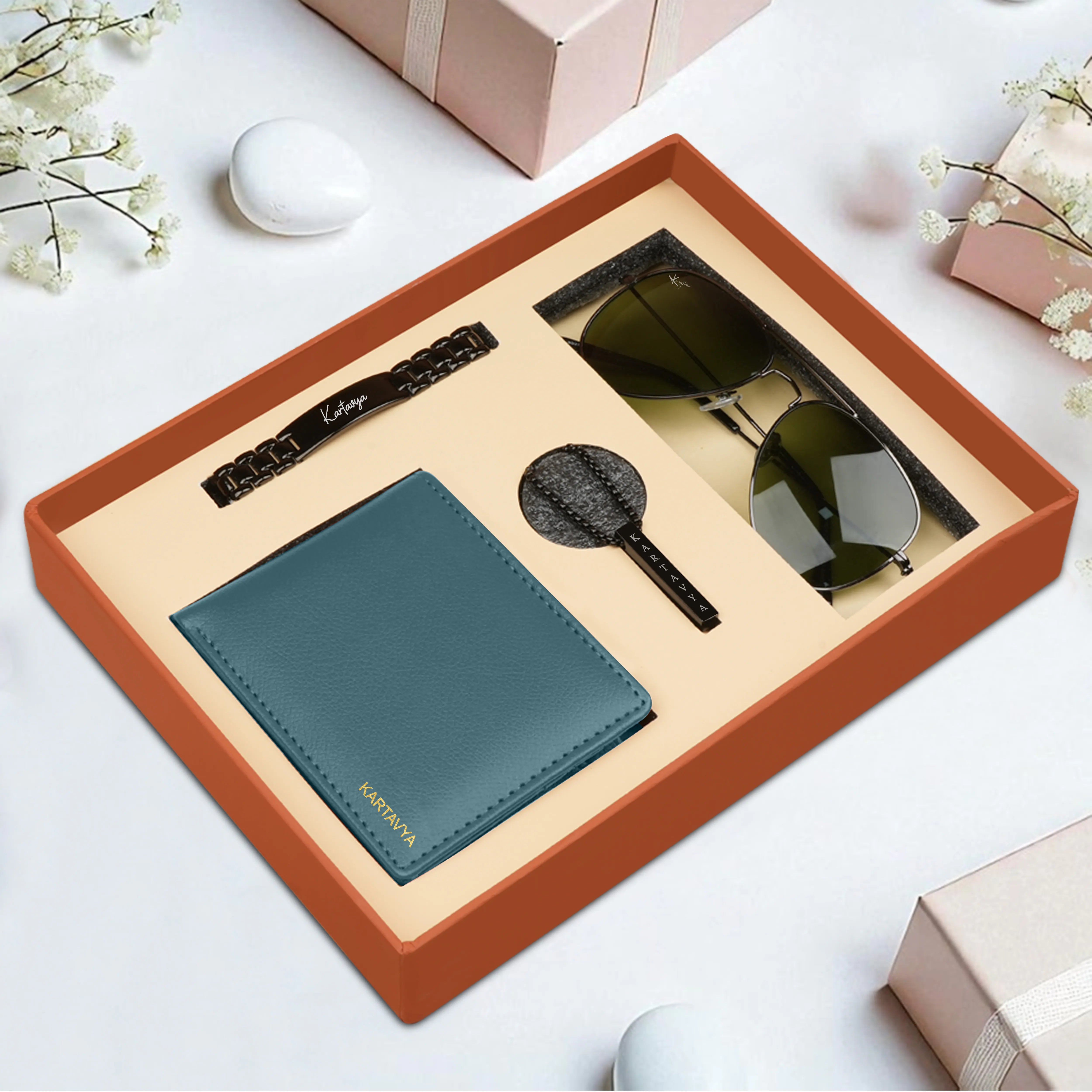 Personalized Wallet, Bracelet, Necklace & Sunglasses Gift Set