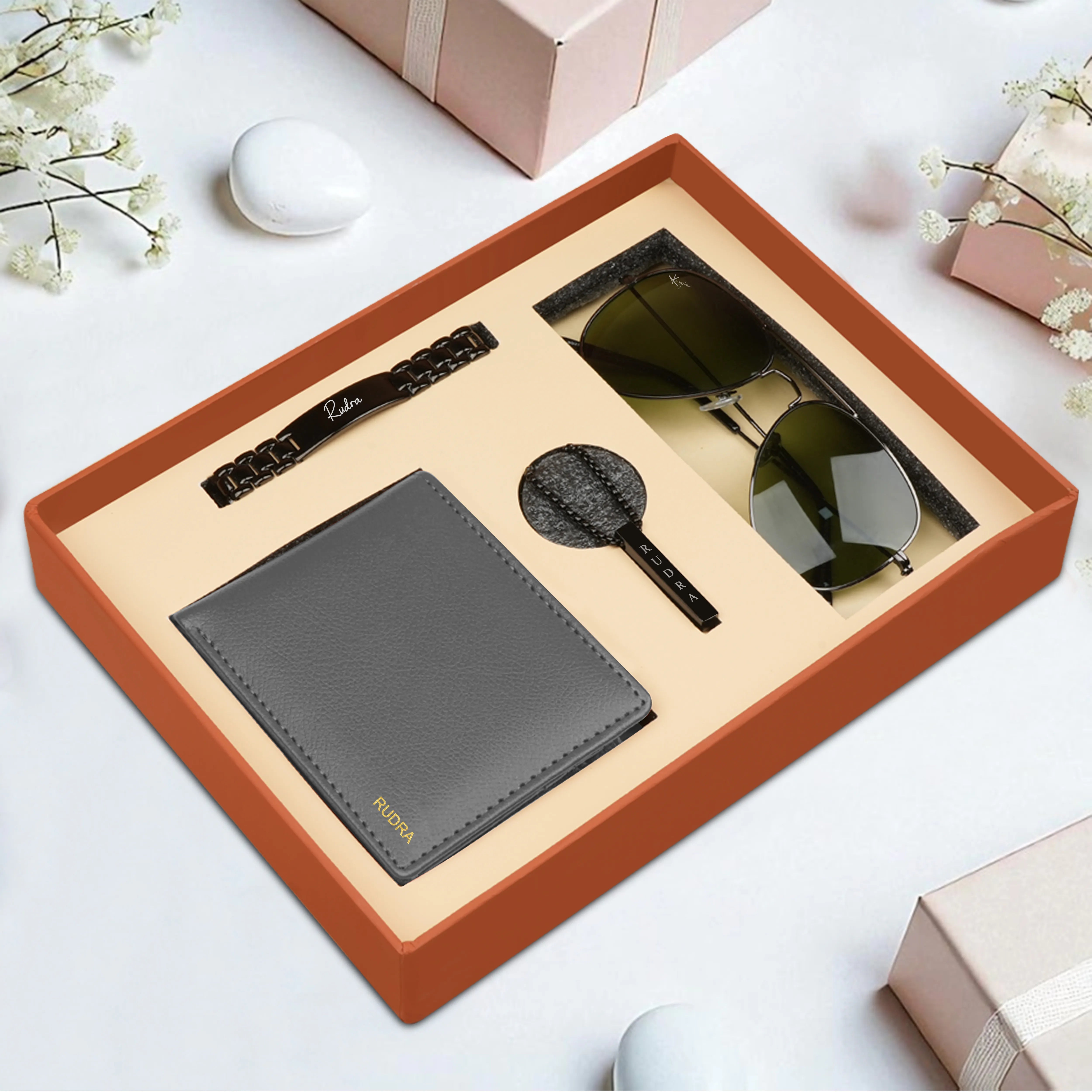Personalized Wallet, Bracelet, Necklace & Sunglasses Gift Set