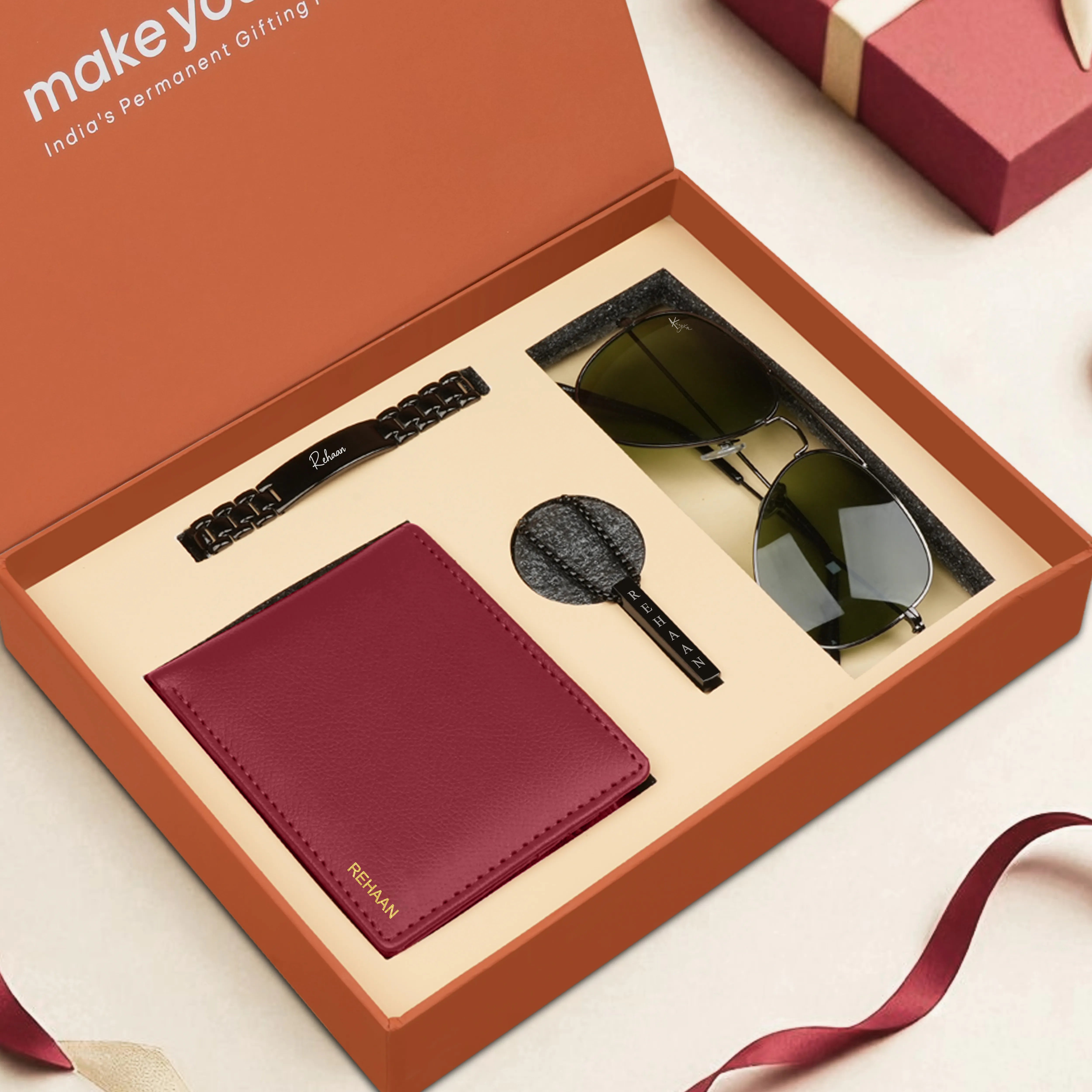 Personalized Wallet, Bracelet, Necklace & Sunglasses Gift Set