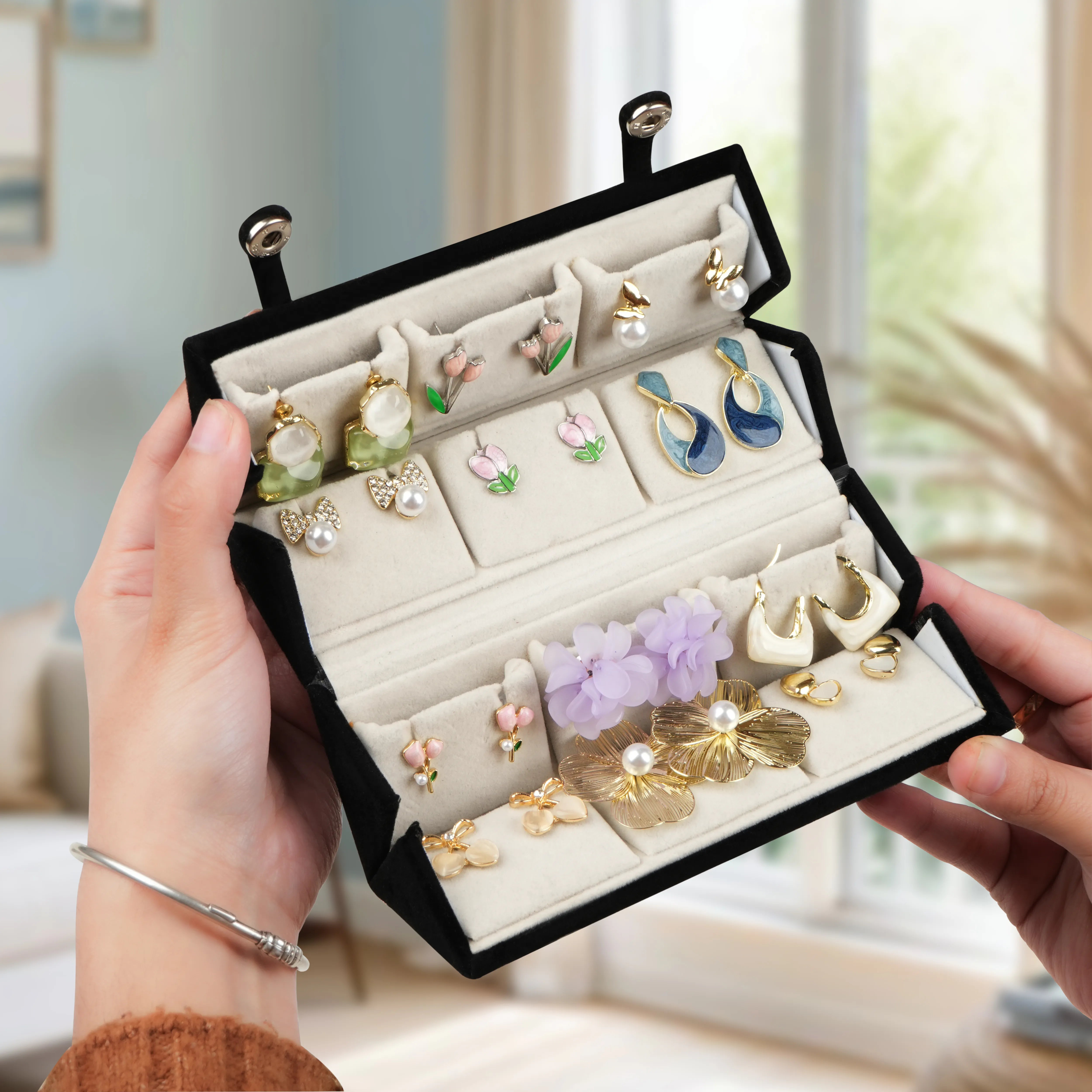 Her Little Joys Set Of 12 Oxidized Designer Earrings With Jewelry Box