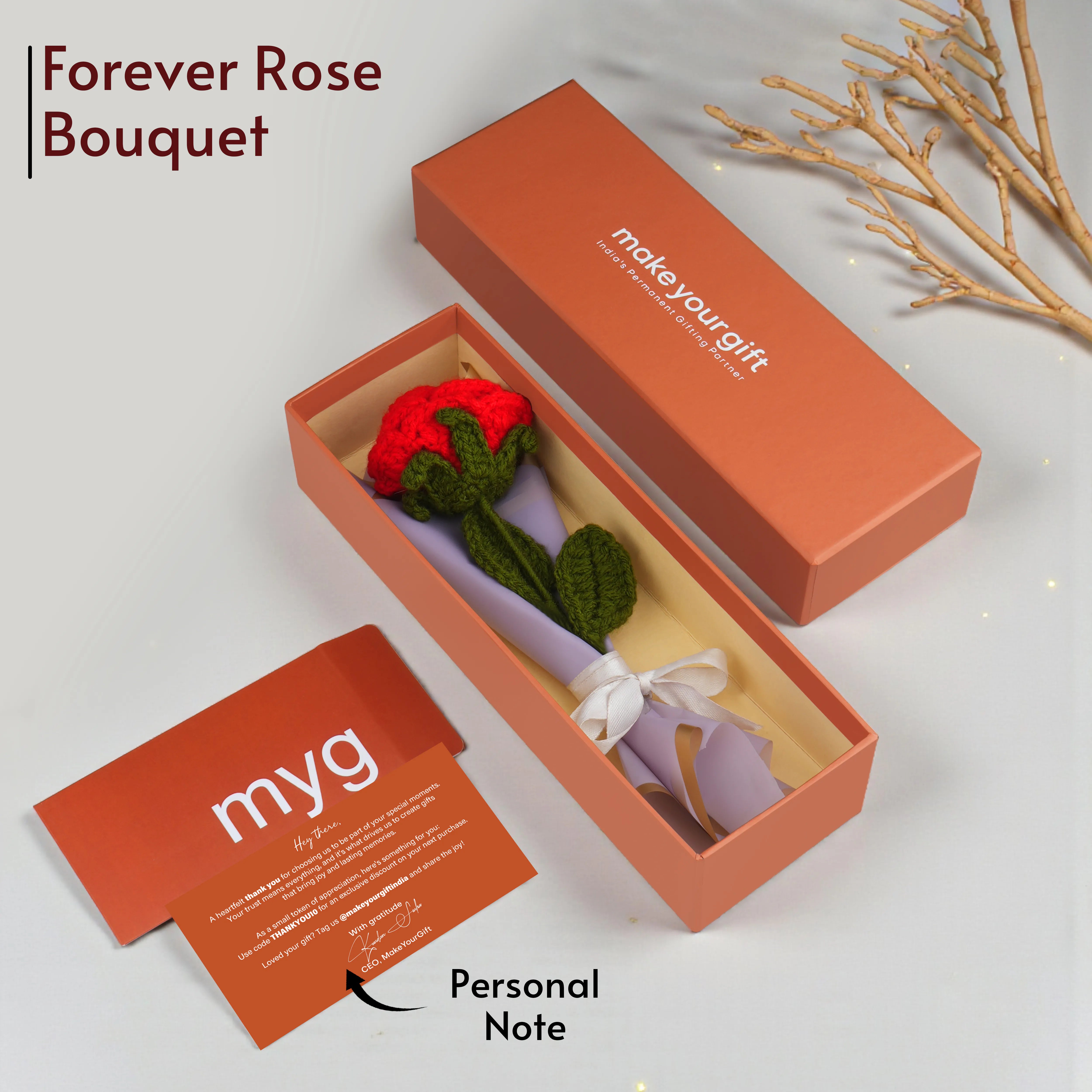 Handmade Forever Crochet Rose Bouquet With Personalized Note