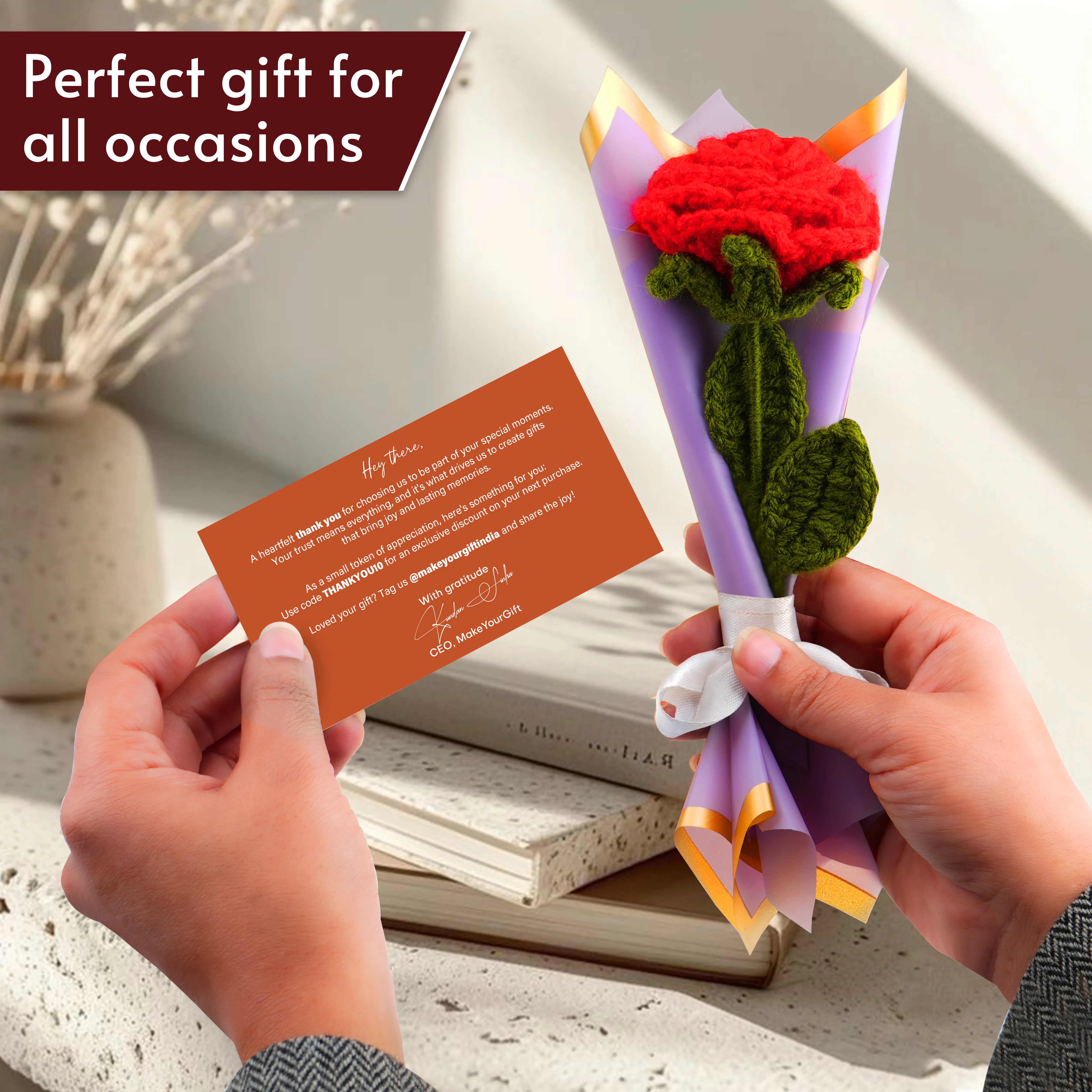 Handmade Forever Crochet Rose Bouquet With Personalized Note