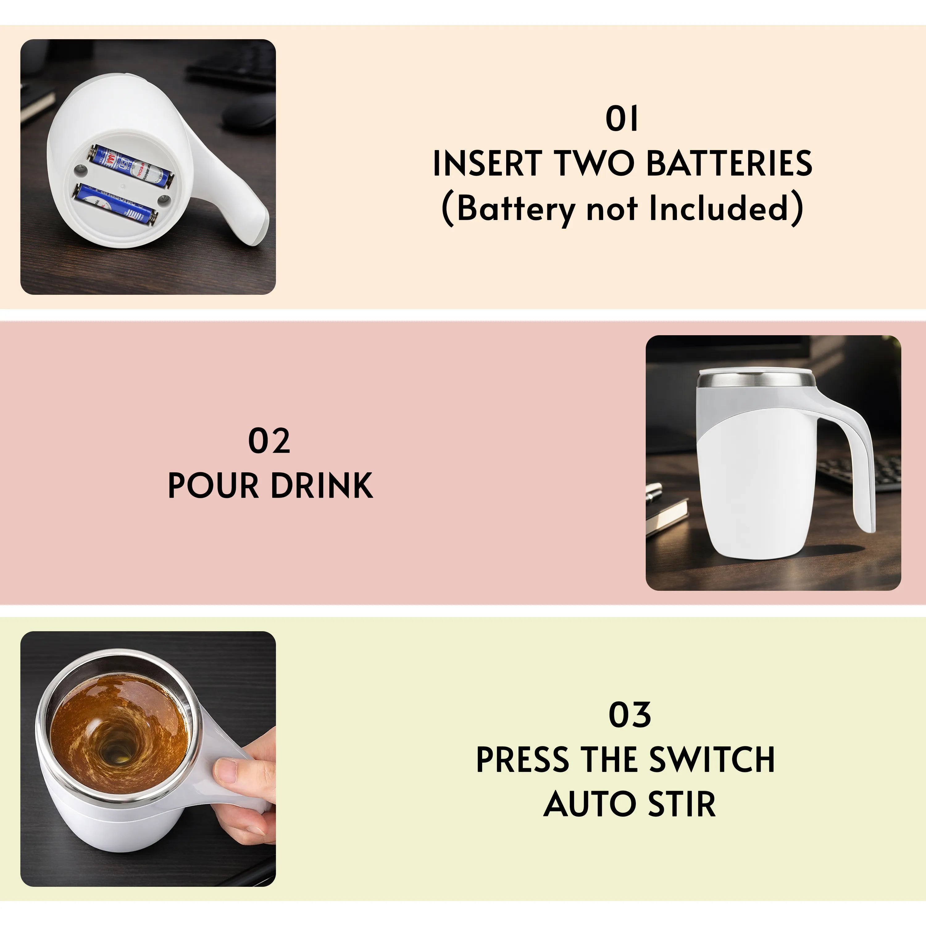 Spinova Self-Stirrer Vacuum Insulated Coffee Mug