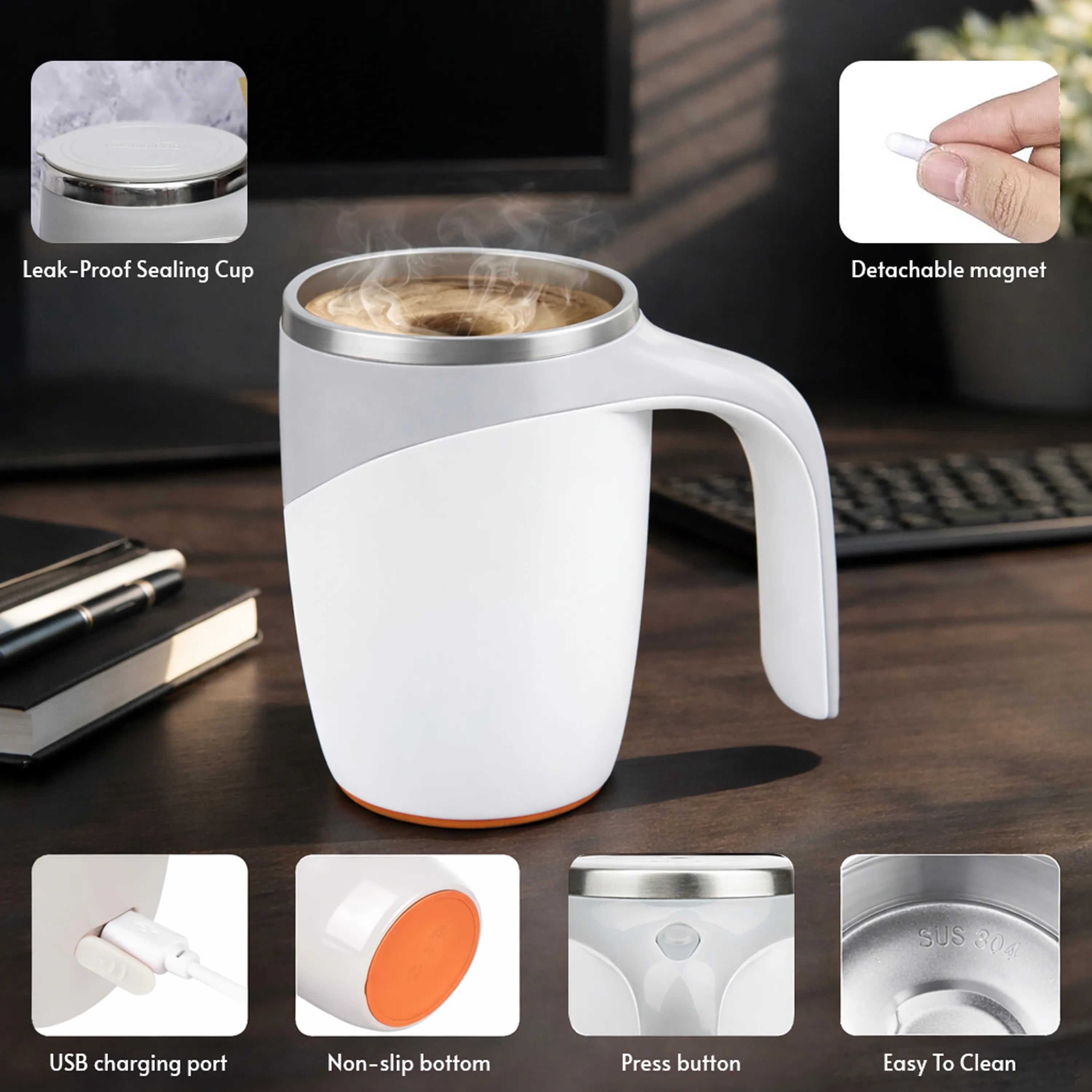 Spinova Self-Stirrer Vacuum Insulated Coffee Mug