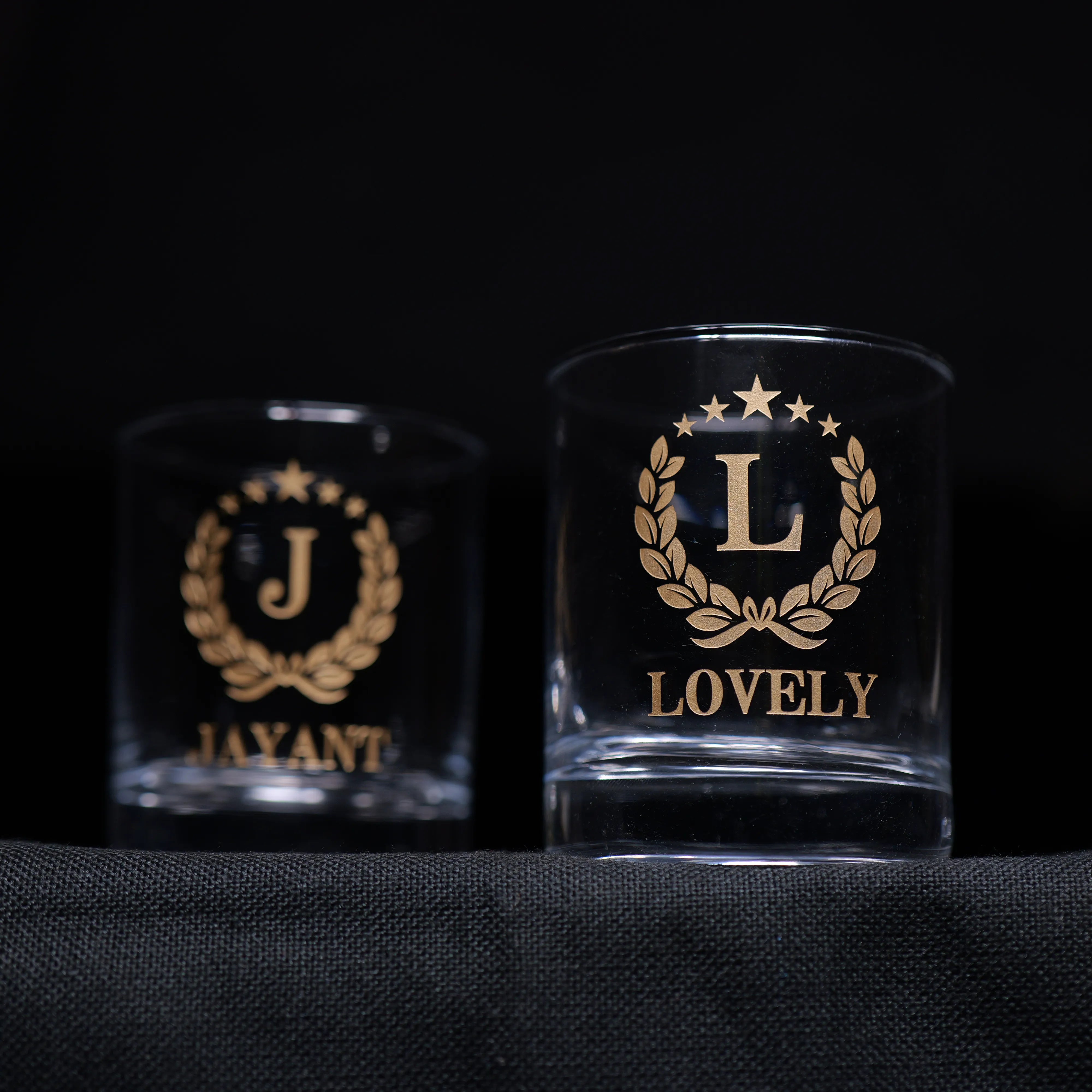 Personalized Couple Whiskey Glasses With Golden Name Etching Set Of 2