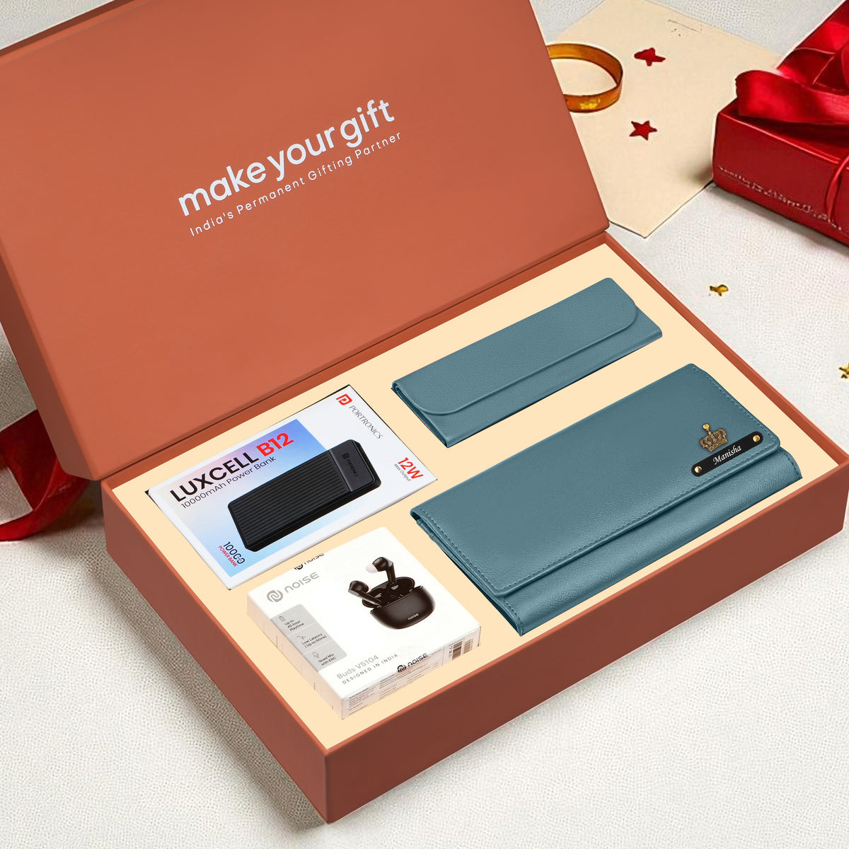 Personalized Clutch Power Bank Earbuds & Eyewear Case Gift Hamper