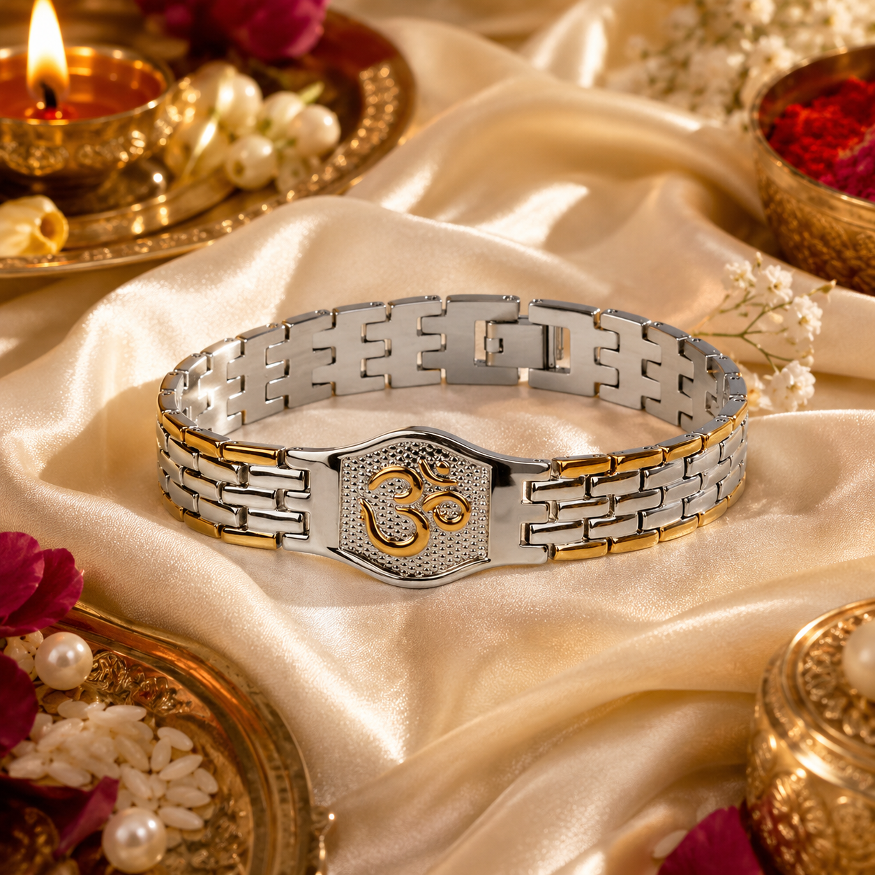 Om Engraved Dual-Color Spiritual Bracelet Rakhi