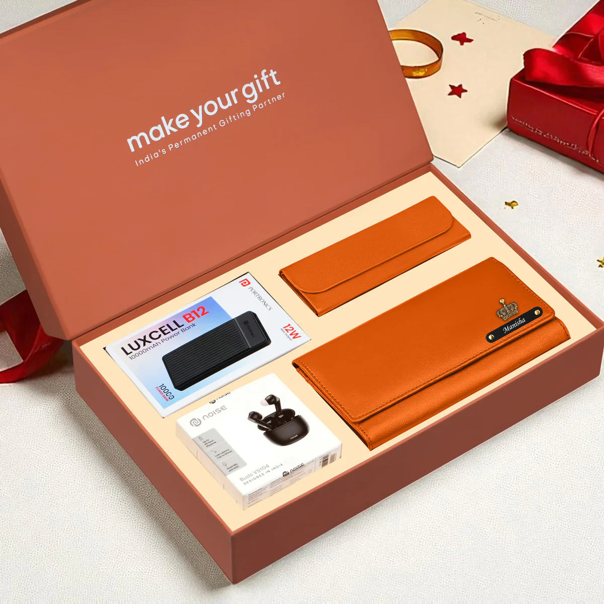 Personalized Clutch Power Bank Earbuds & Eyewear Case Gift Hamper