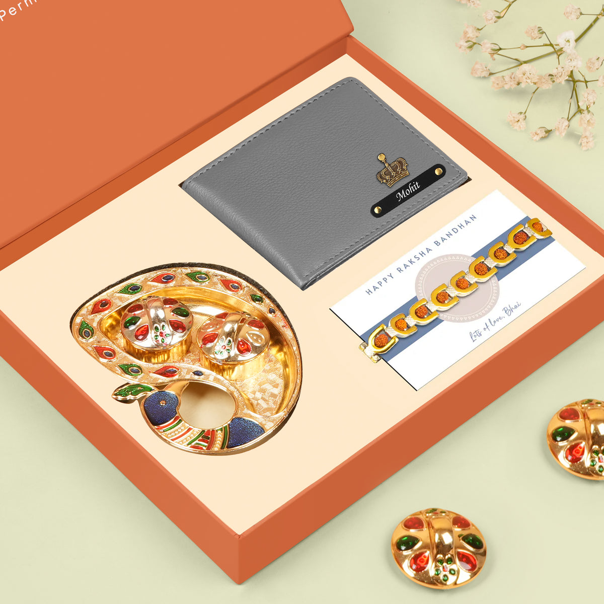 Personalized Leather Wallet & Bracelet Rakhi Hamper
