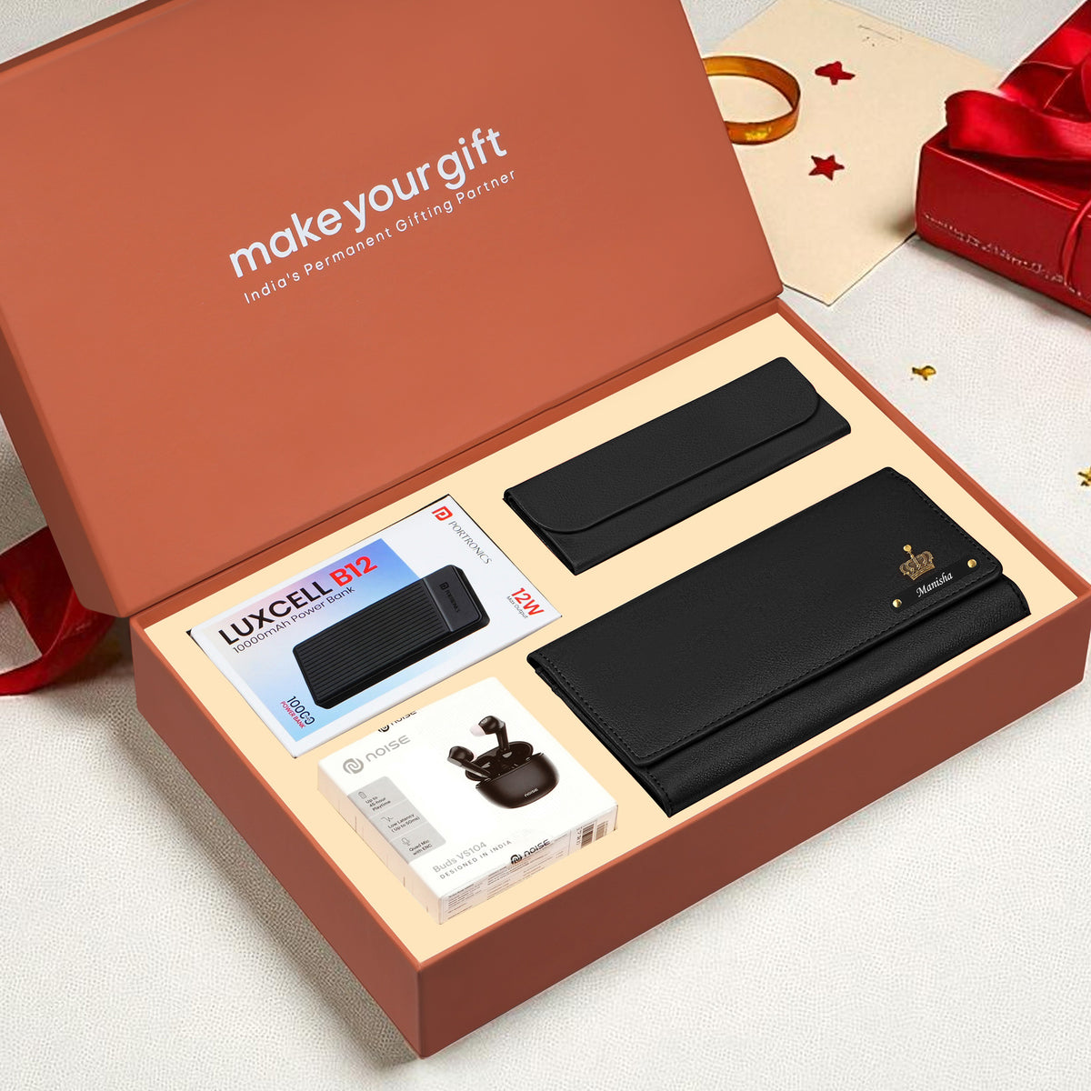 Personalized Clutch Power Bank Earbuds & Eyewear Case Gift Hamper
