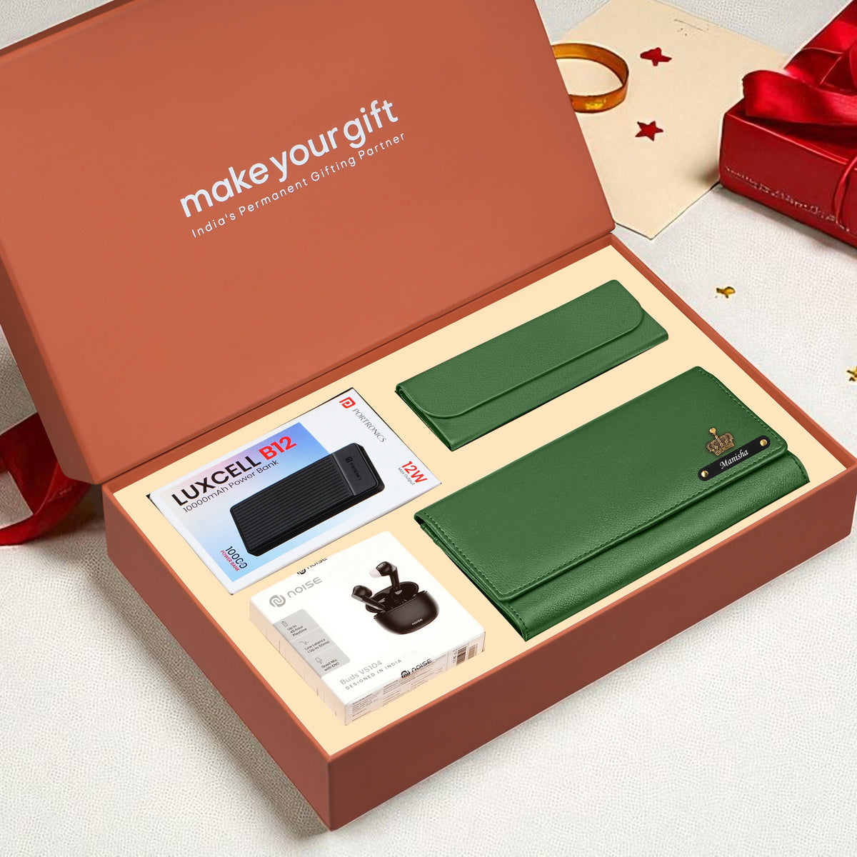 Personalized Clutch Power Bank Earbuds & Eyewear Case Gift Hamper