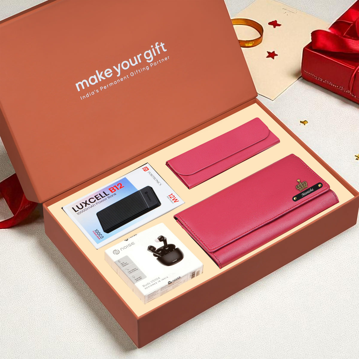 Personalized Clutch Power Bank Earbuds & Eyewear Case Gift Hamper