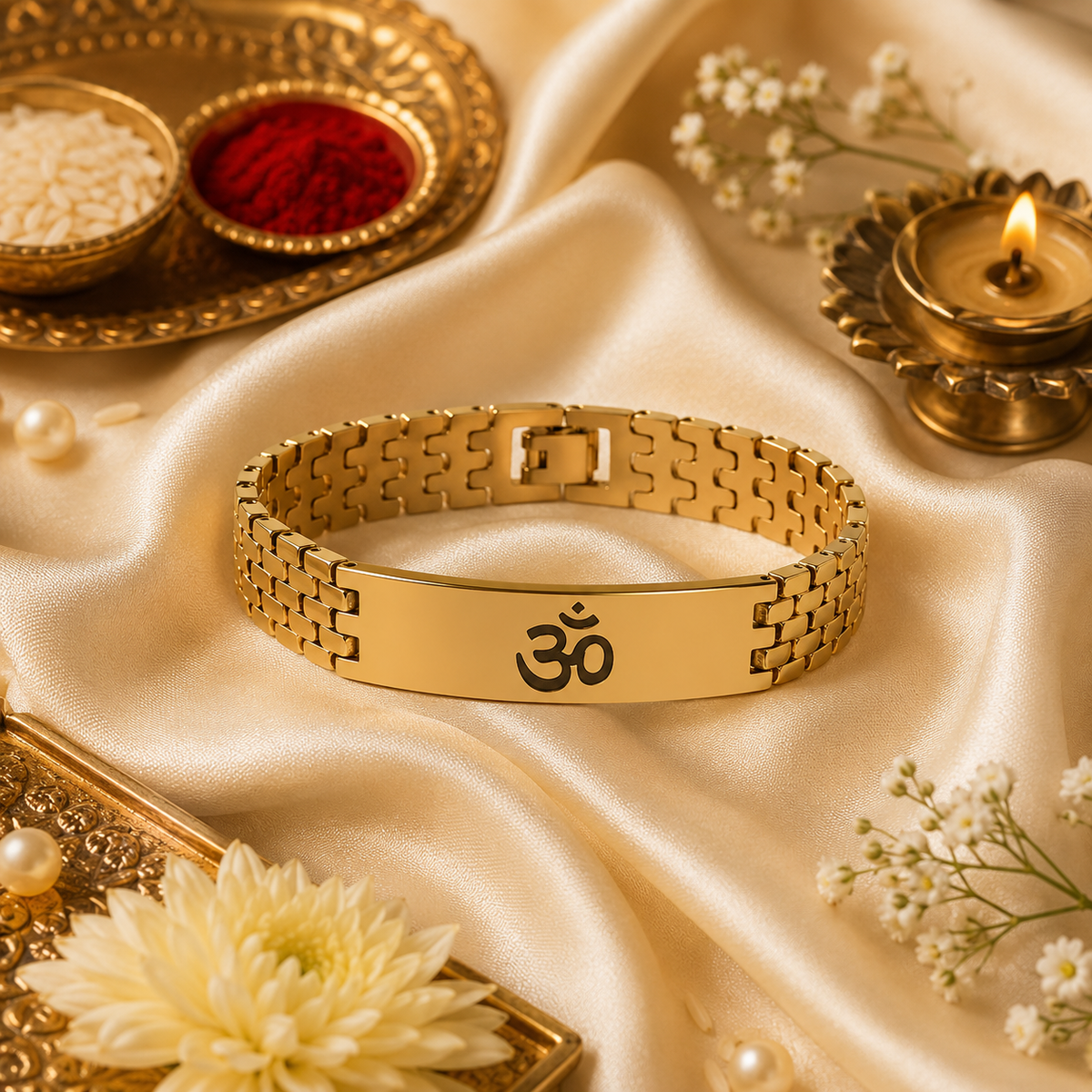 Om Engraved Gold Plated Spiritual Bracelet