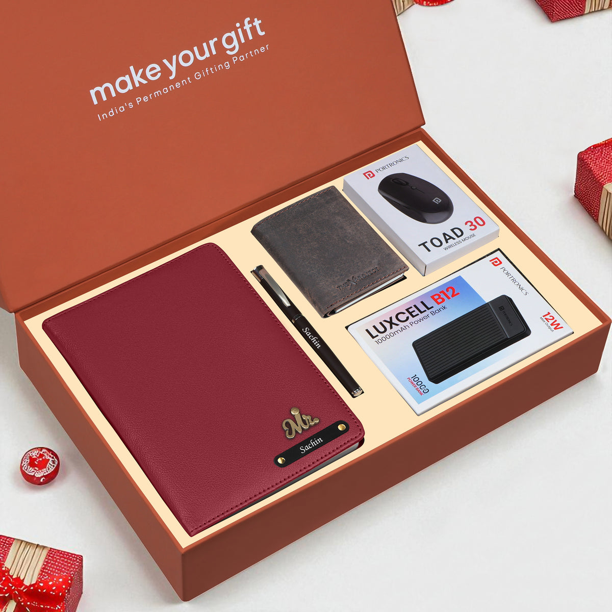 Personalized Diary Cardholder Powerbank Mouse & Pen Gift Hamper For Him