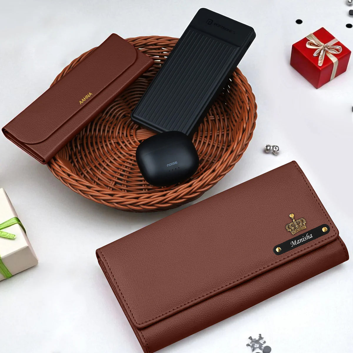 Personalized Clutch Power Bank Earbuds & Eyewear Case Gift Hamper