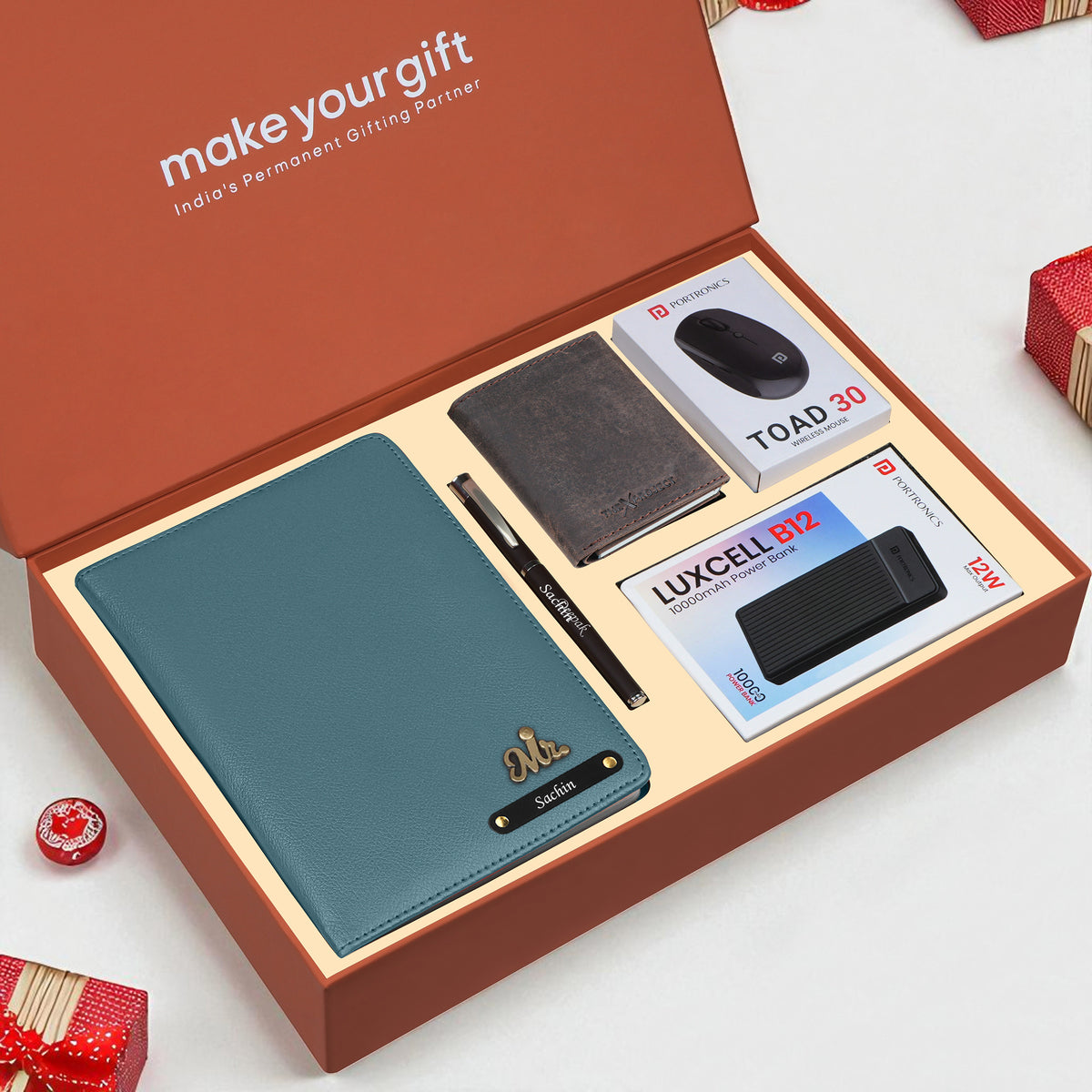 Personalized Diary Cardholder Powerbank Mouse & Pen Gift Hamper For Him