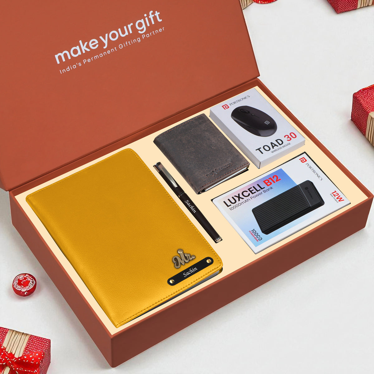 Personalized Diary Cardholder Powerbank Mouse & Pen Gift Hamper For Him