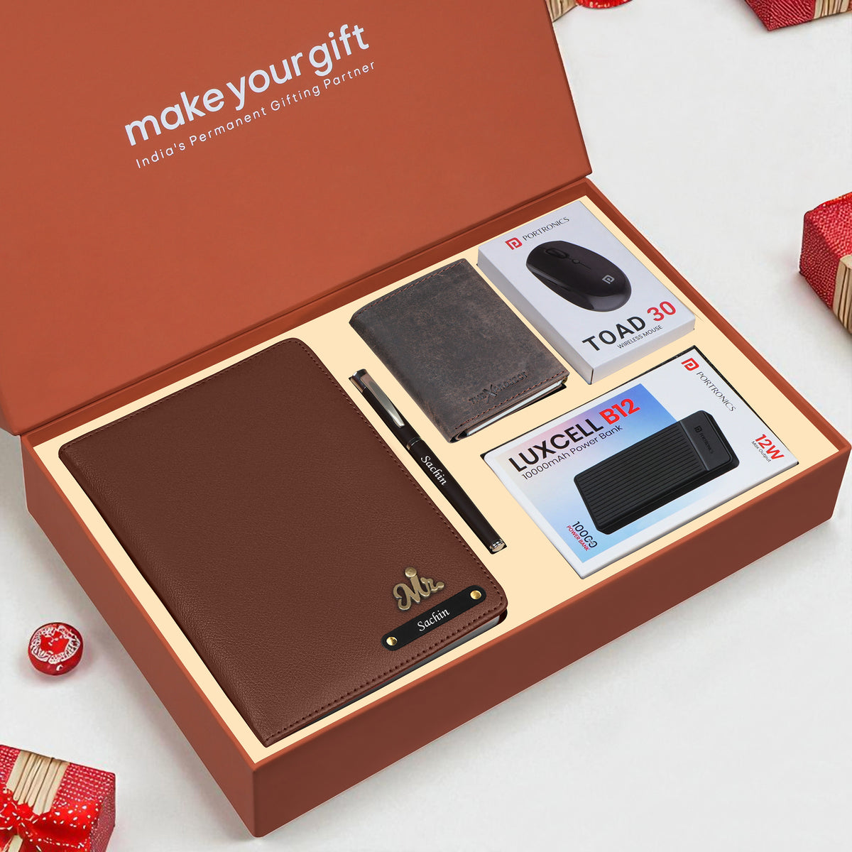 Personalized Diary Cardholder Powerbank Mouse & Pen Gift Hamper For Him
