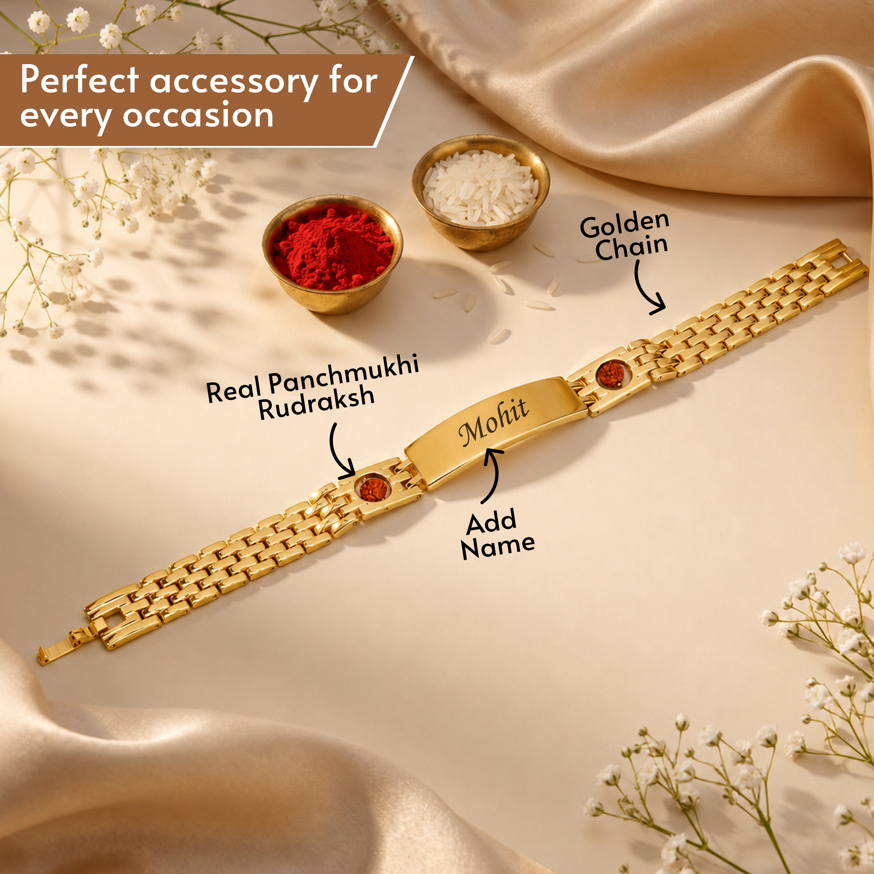 Personalized Bracelet Rudraksh Rakhi With Gift Box