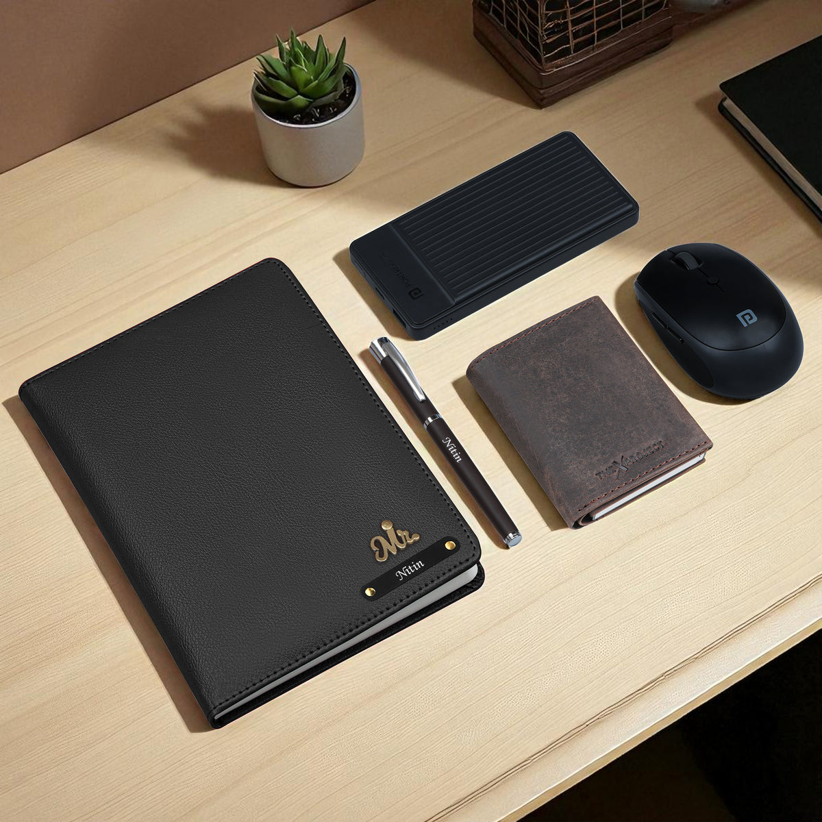 Personalized Diary Cardholder Powerbank Mouse & Pen Gift Hamper For Him