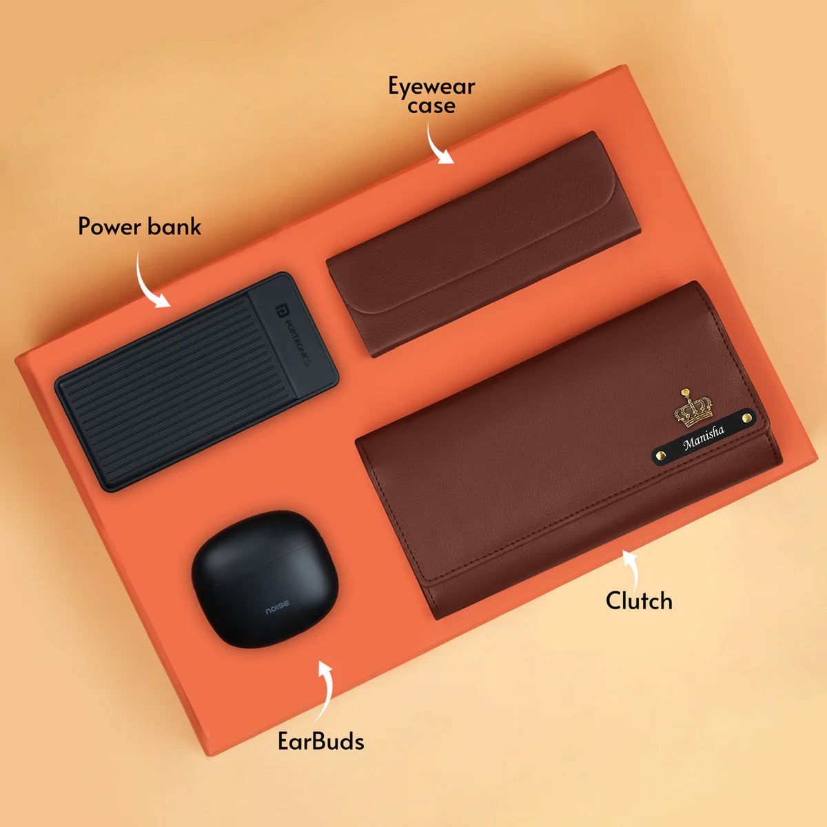 Personalized Clutch Power Bank Earbuds & Eyewear Case Gift Hamper
