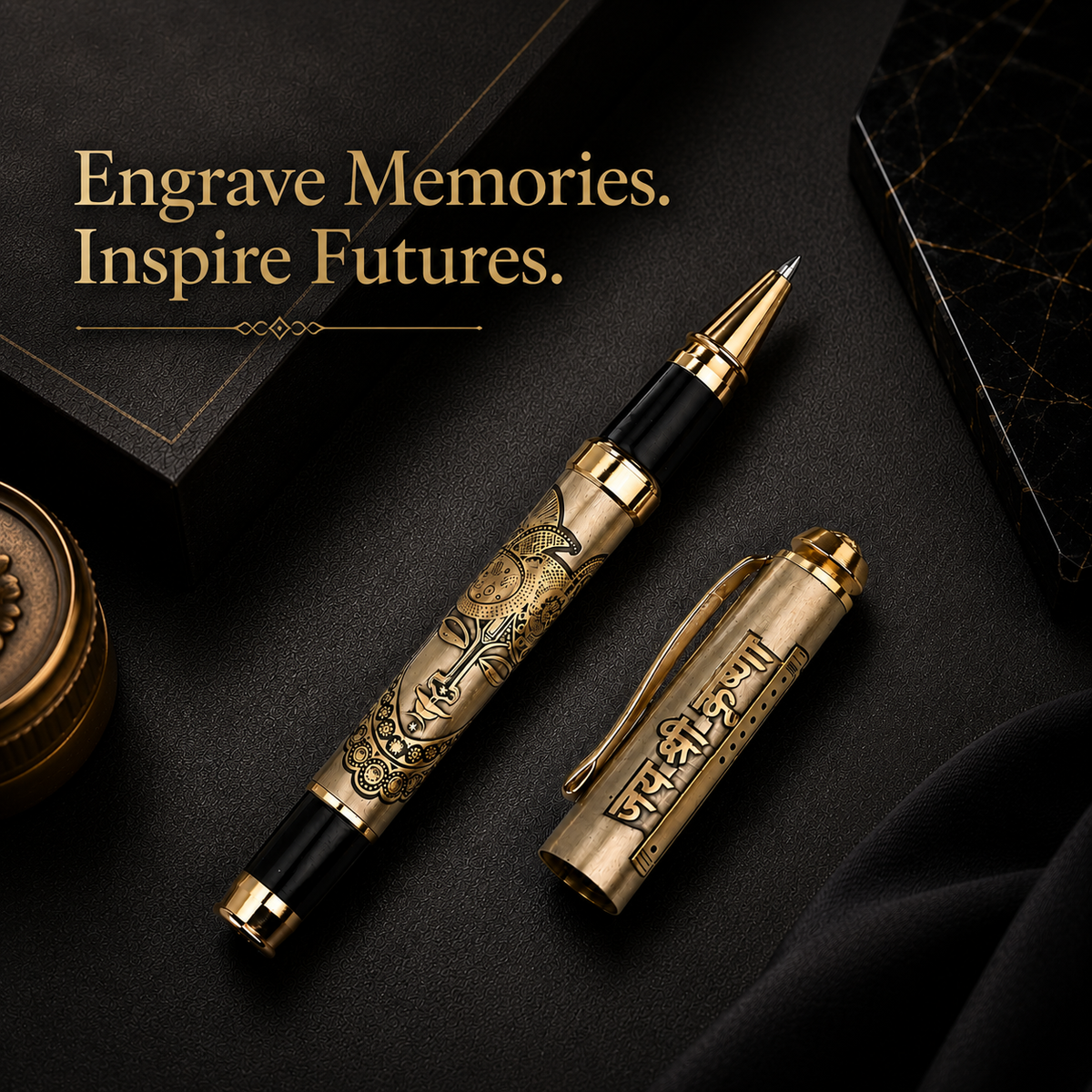 Jai Shree Krishna Premium Etched Metal Roller Pen