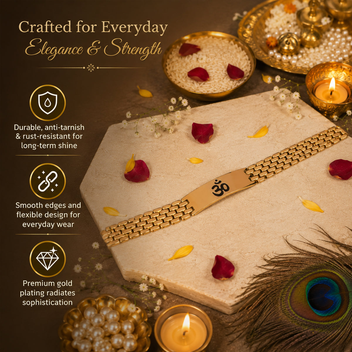 Om Engraved Gold Plated Spiritual Bracelet