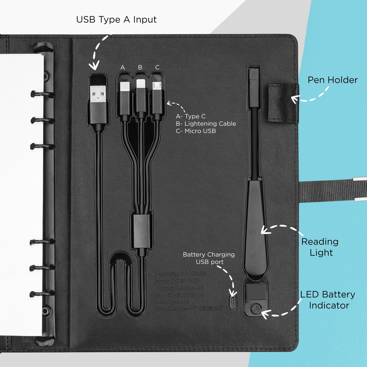 Personalized Diary & Pen Gift Set With Inbuilt LED light & Wireless Charging