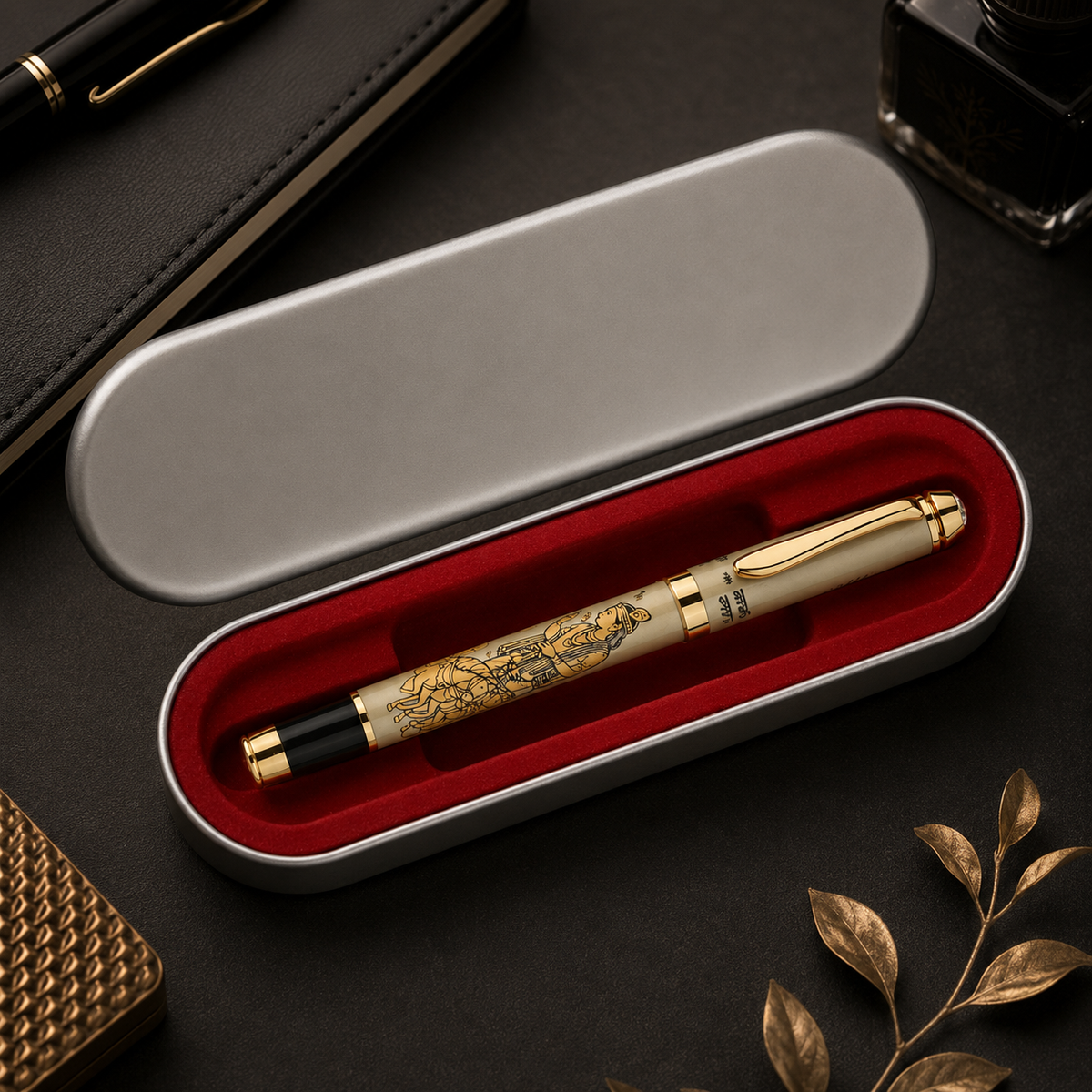 Divine Ink Bhagwat Geeta Updesh Premium Etched Metal Roller Pen